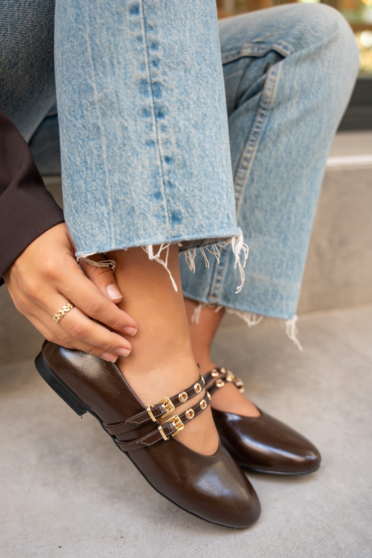 Pari Gold Tokalı Babet - AcıKahve Deri