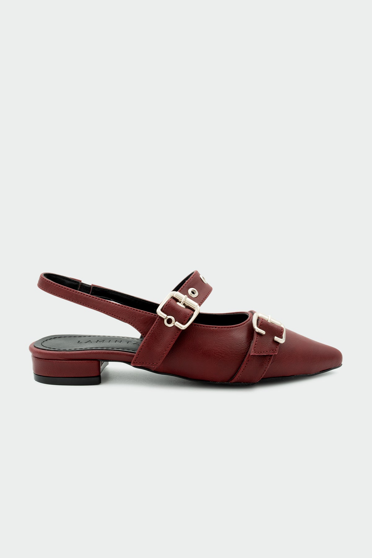 Raund Toka Detaylı Sivri Burun Kadın Babet - BORDO