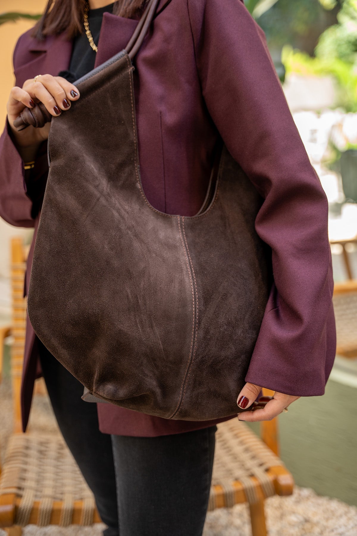 Bees Hakiki Deri Shopier Kol Çantası - ACI KAHVE