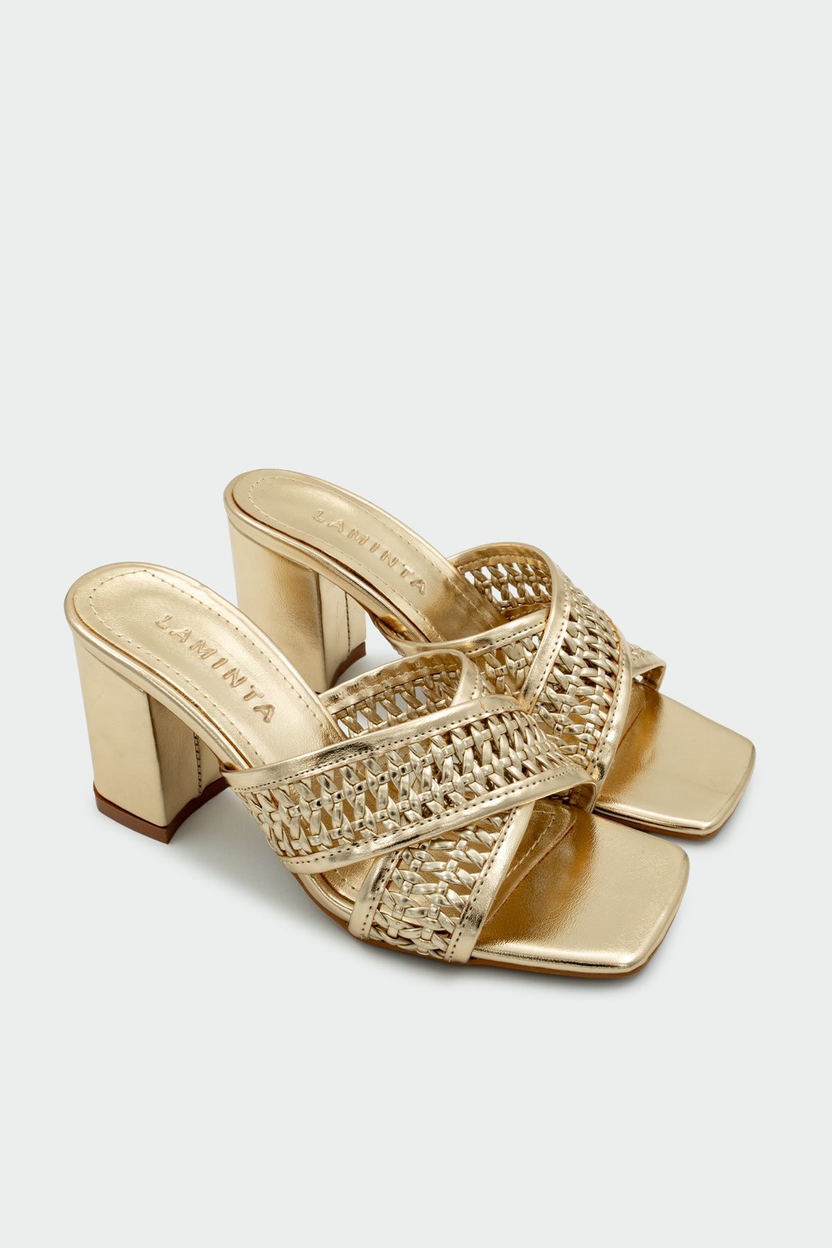 Tyler Örgü Detaylı Çapraz Kadın Topuklu Terlik - GOLD