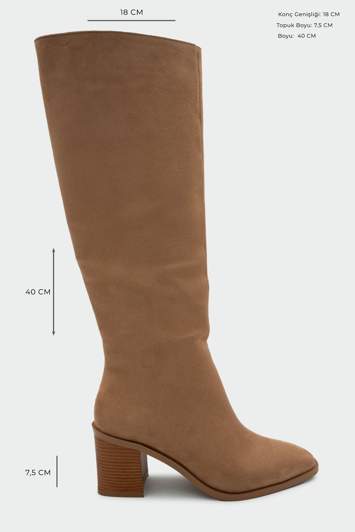 Volera Küt Burun Topuklu Çizme - CAMEL SÜET