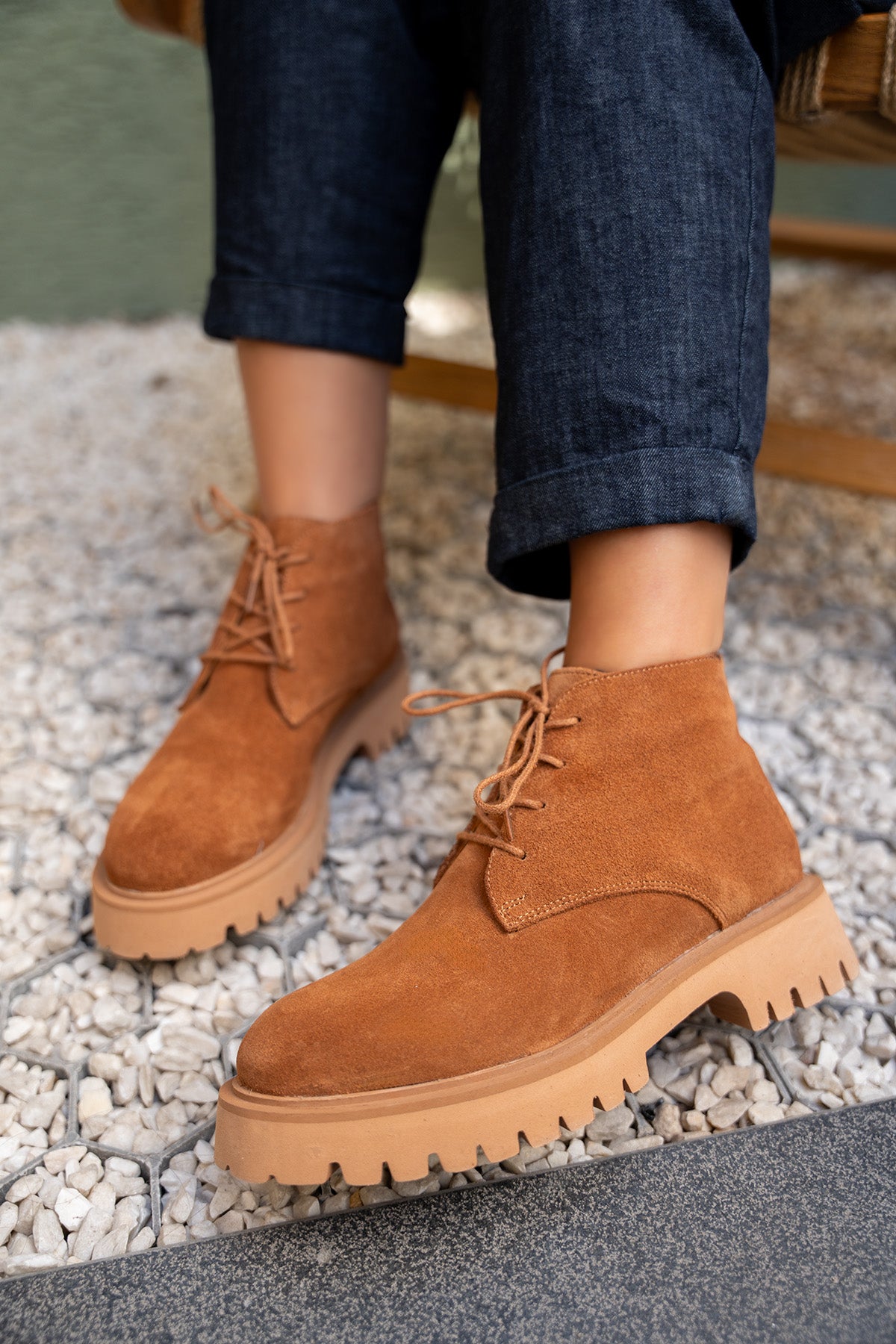 Plato Bağcıklı Kısa Bot - TABA SÜET