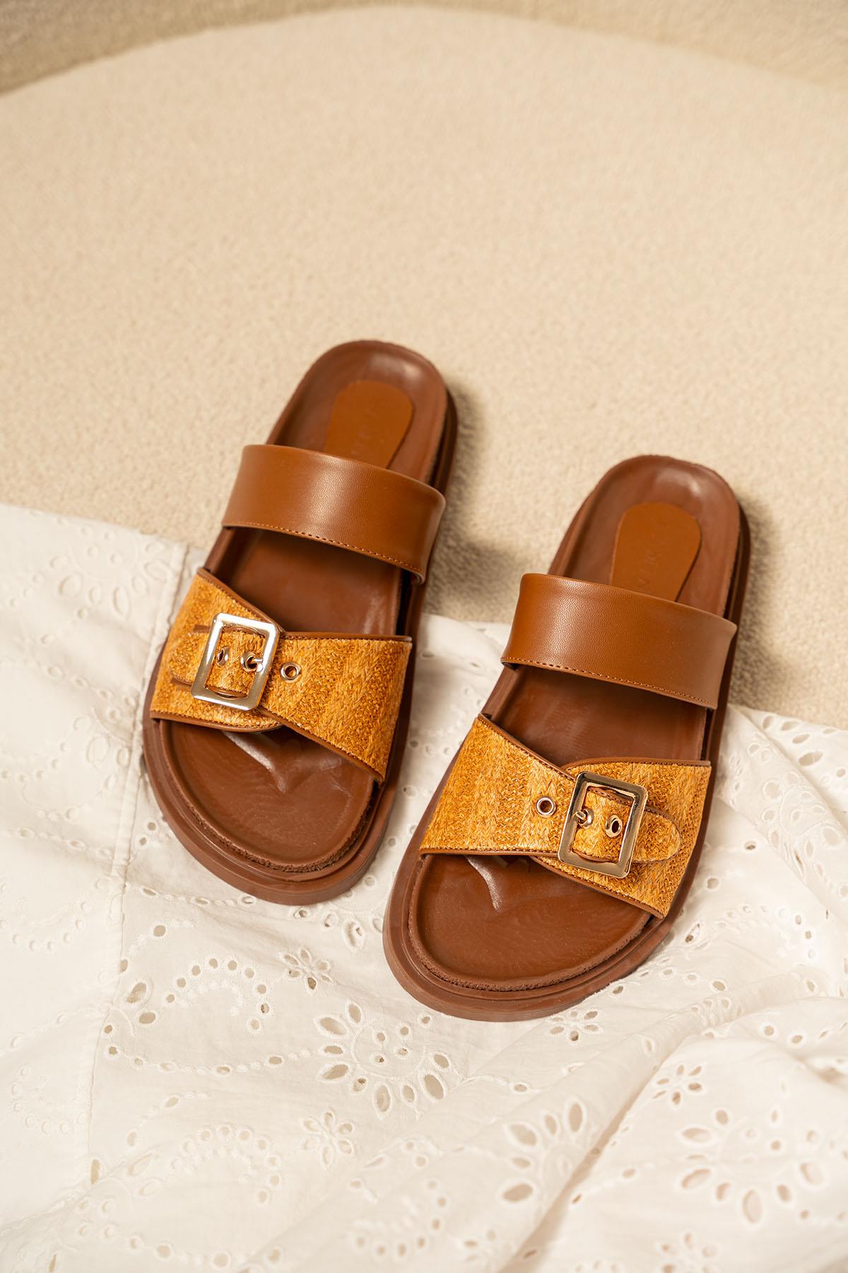 Yudi Hasır Toka Detaylı Kalın Taban Terlik - TABA