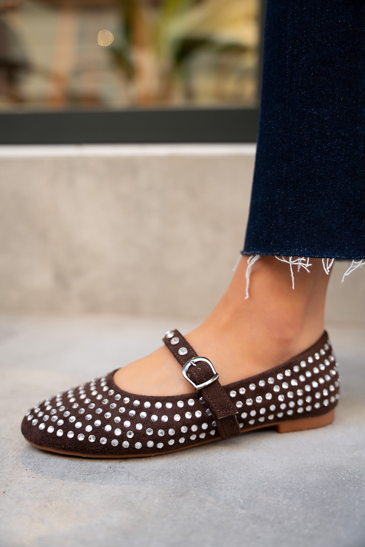 Mac Taşlı Düz Babet - AcıKahve Süet