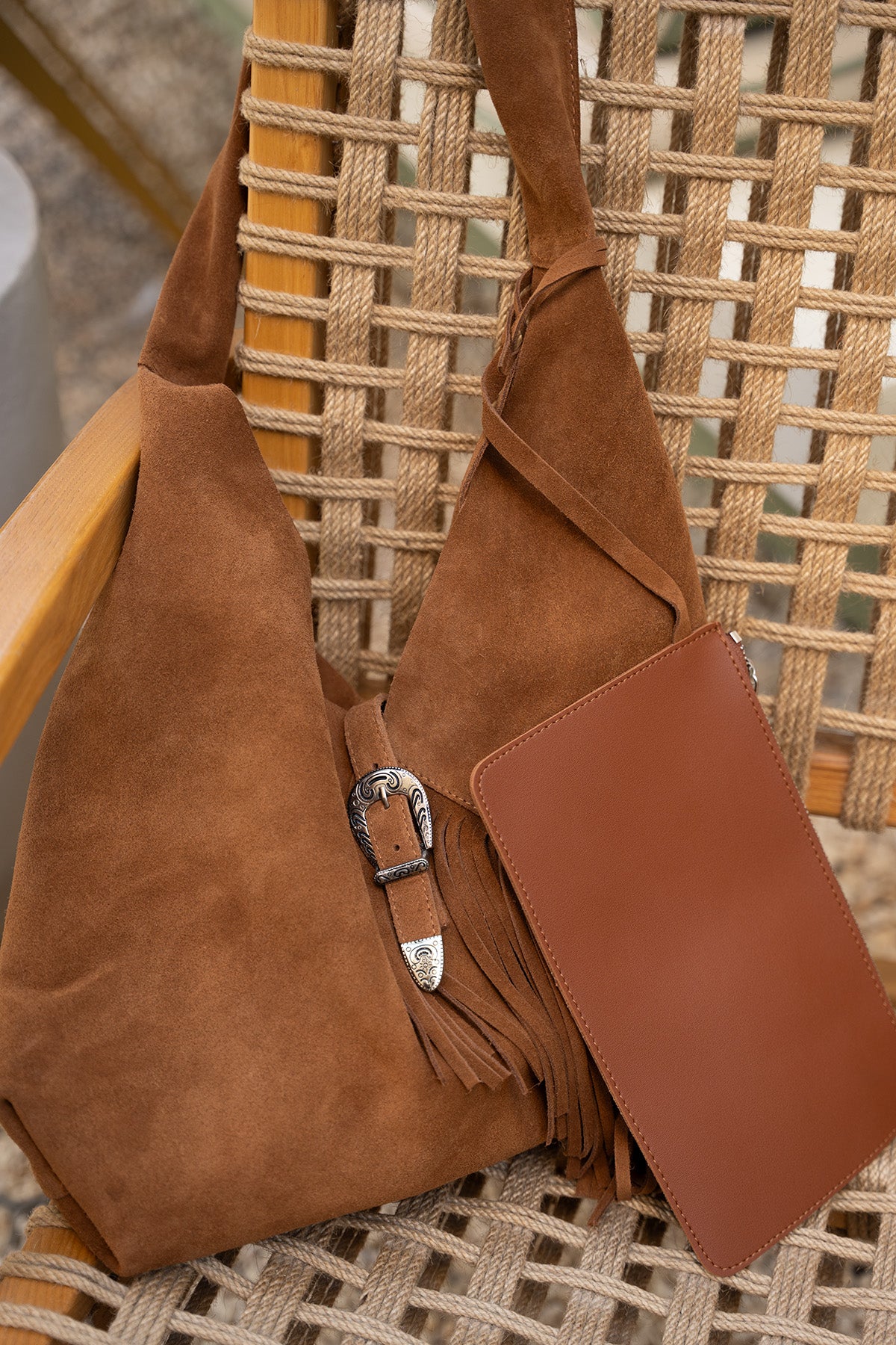 Teby Püsküllü Hakiki Deri Shopier Çanta - TABA