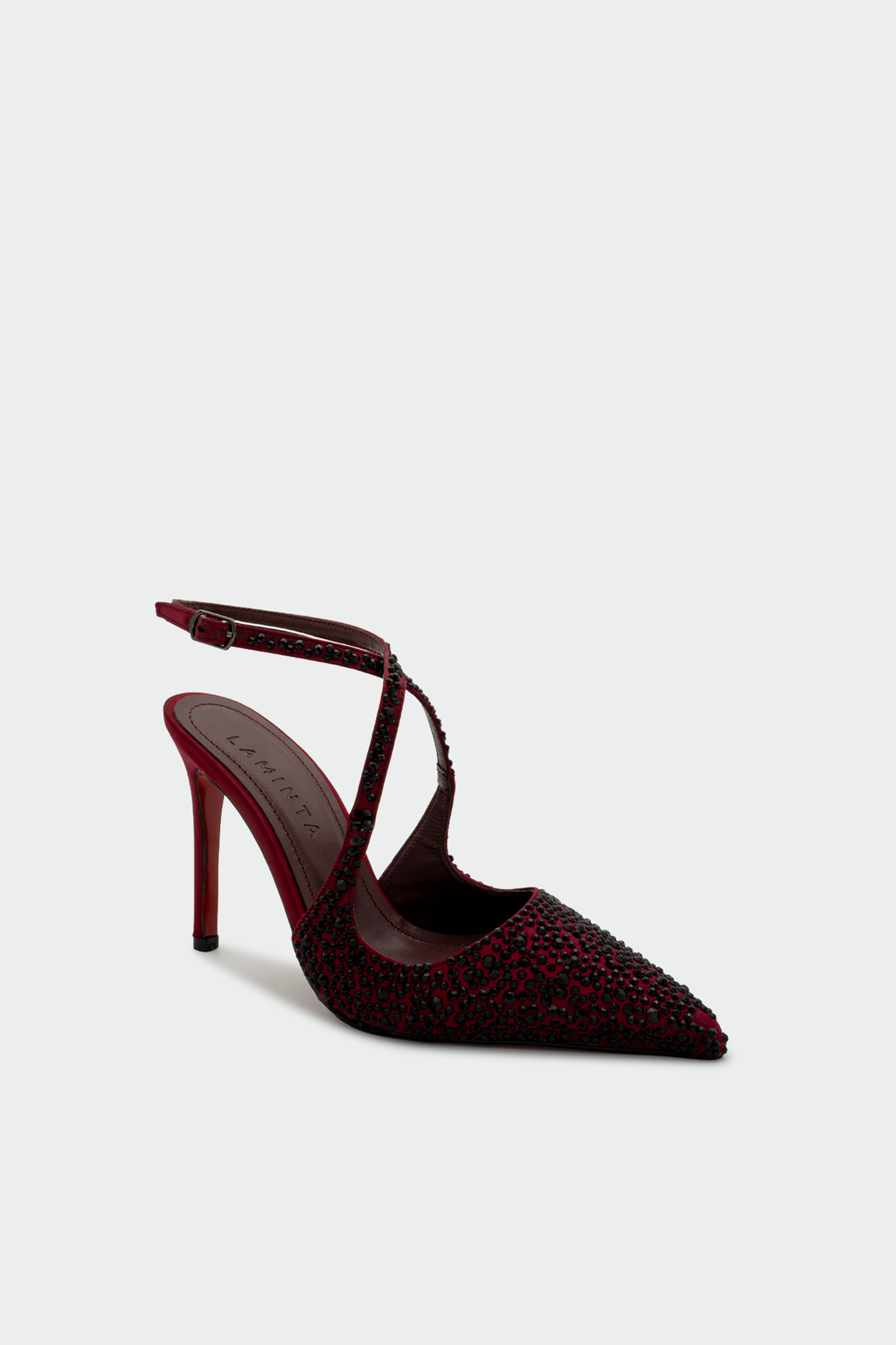 Never Taşlı Çapraz Detaylı Topuklu Ayakkabı - BORDO