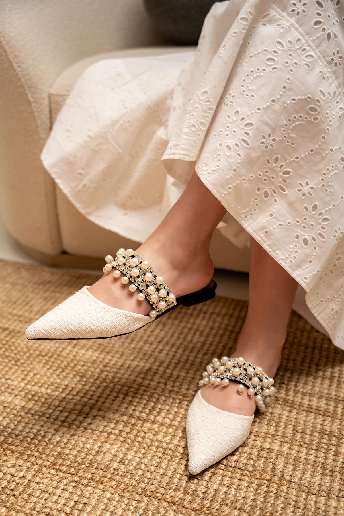 ROSİE TÜVİT DETAYLI TAŞLI TERLİK - BEYAZ