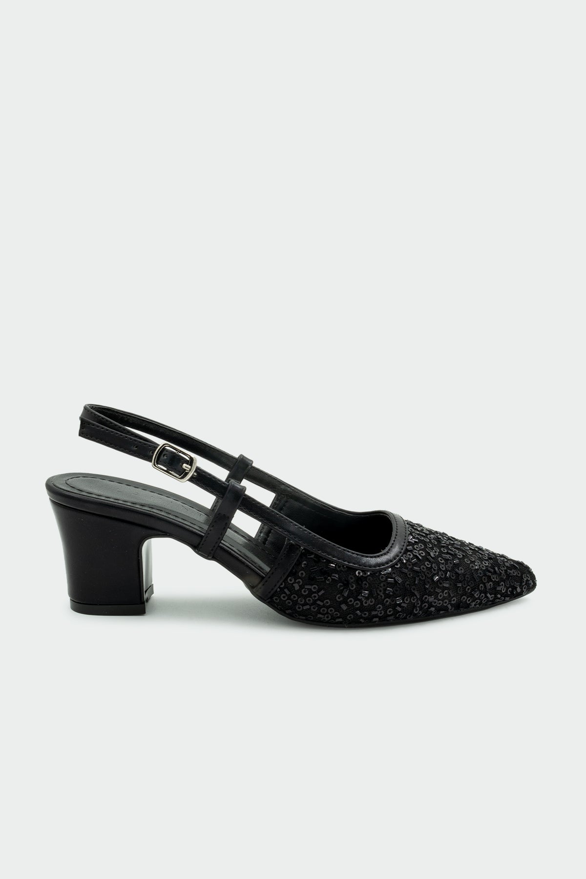 Zawin Pullu Kadın Topuklu Ayakkabı - SİYAH