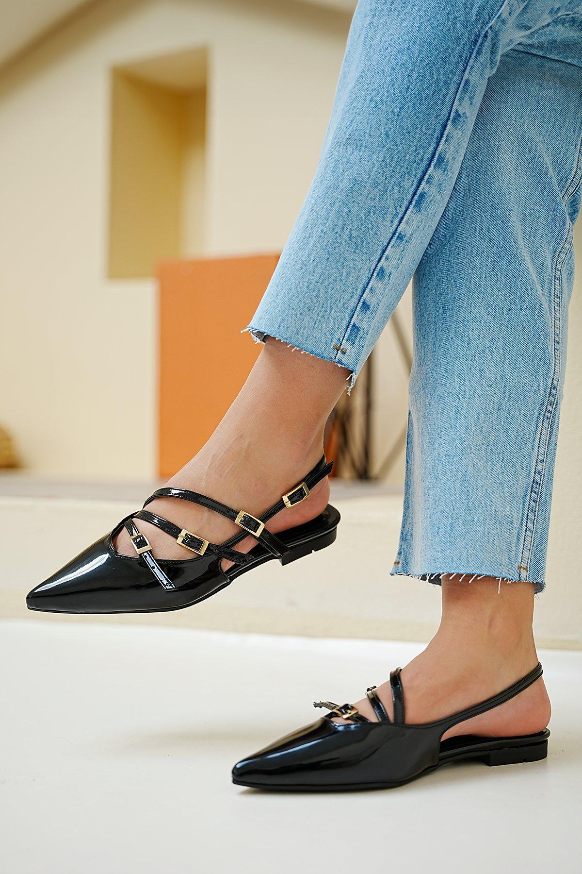 MONA ŞERİT DETAYLI BABET - SİYAH