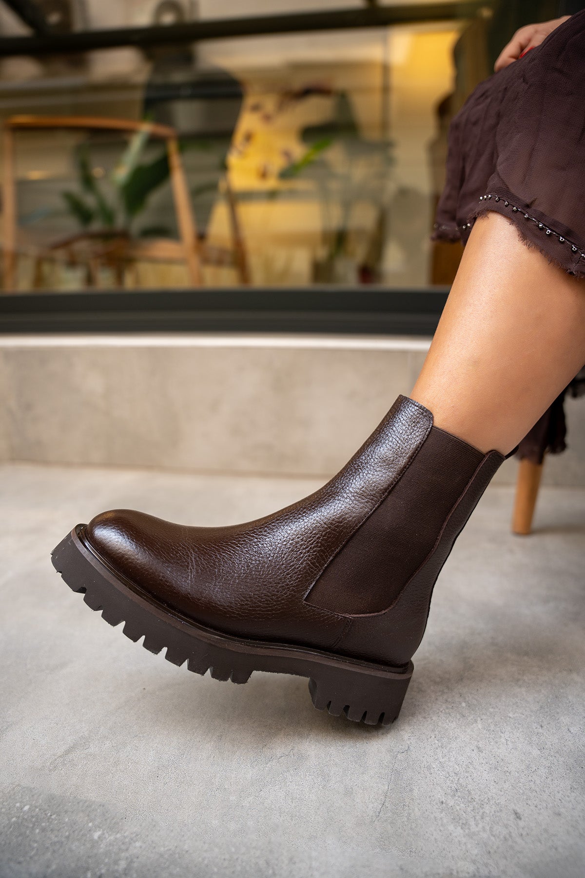 Audrey Lastikli Hakiki Deri Bot - ACI KAHVE