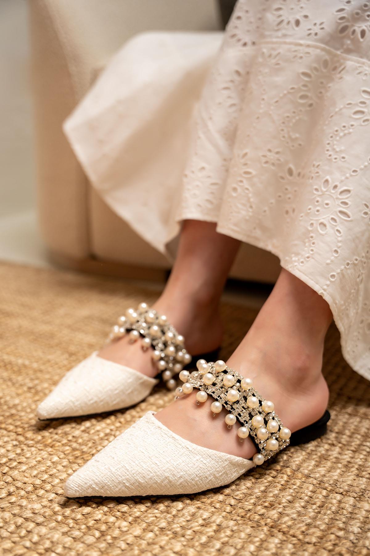 ROSİE TÜVİT DETAYLI TAŞLI TERLİK - BEYAZ