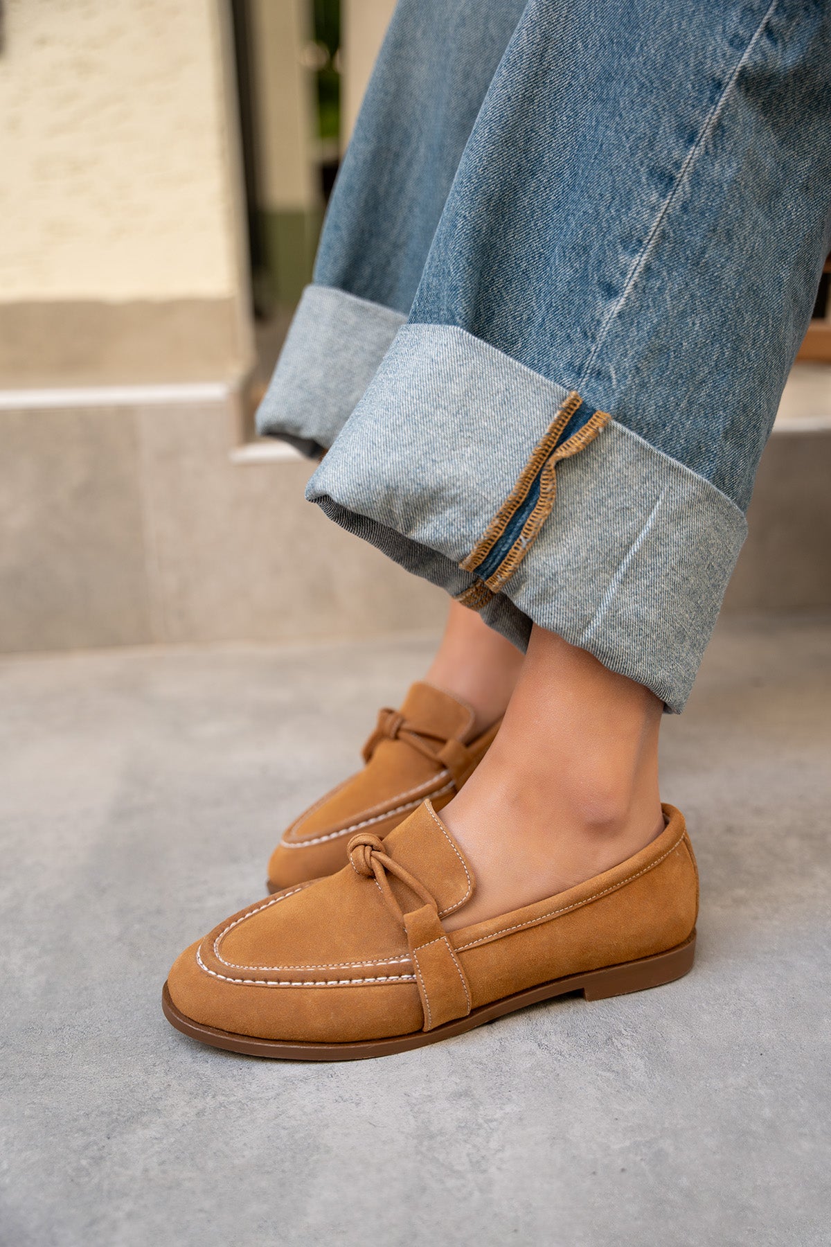 Onapy Düz Taban Düğüm Detaylı Ayakkabı - TABA SÜET