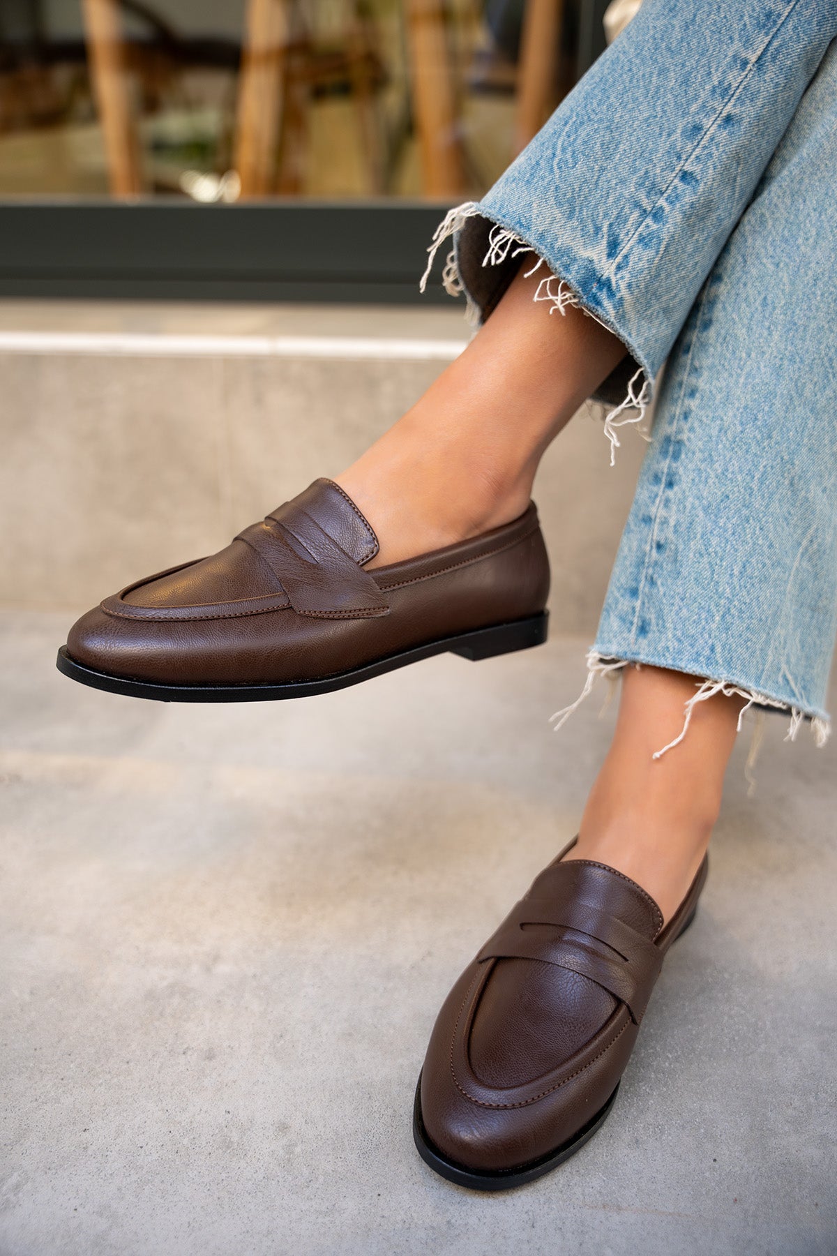 Desna Düz Taban Ayakkabı - AcıKahve Deri