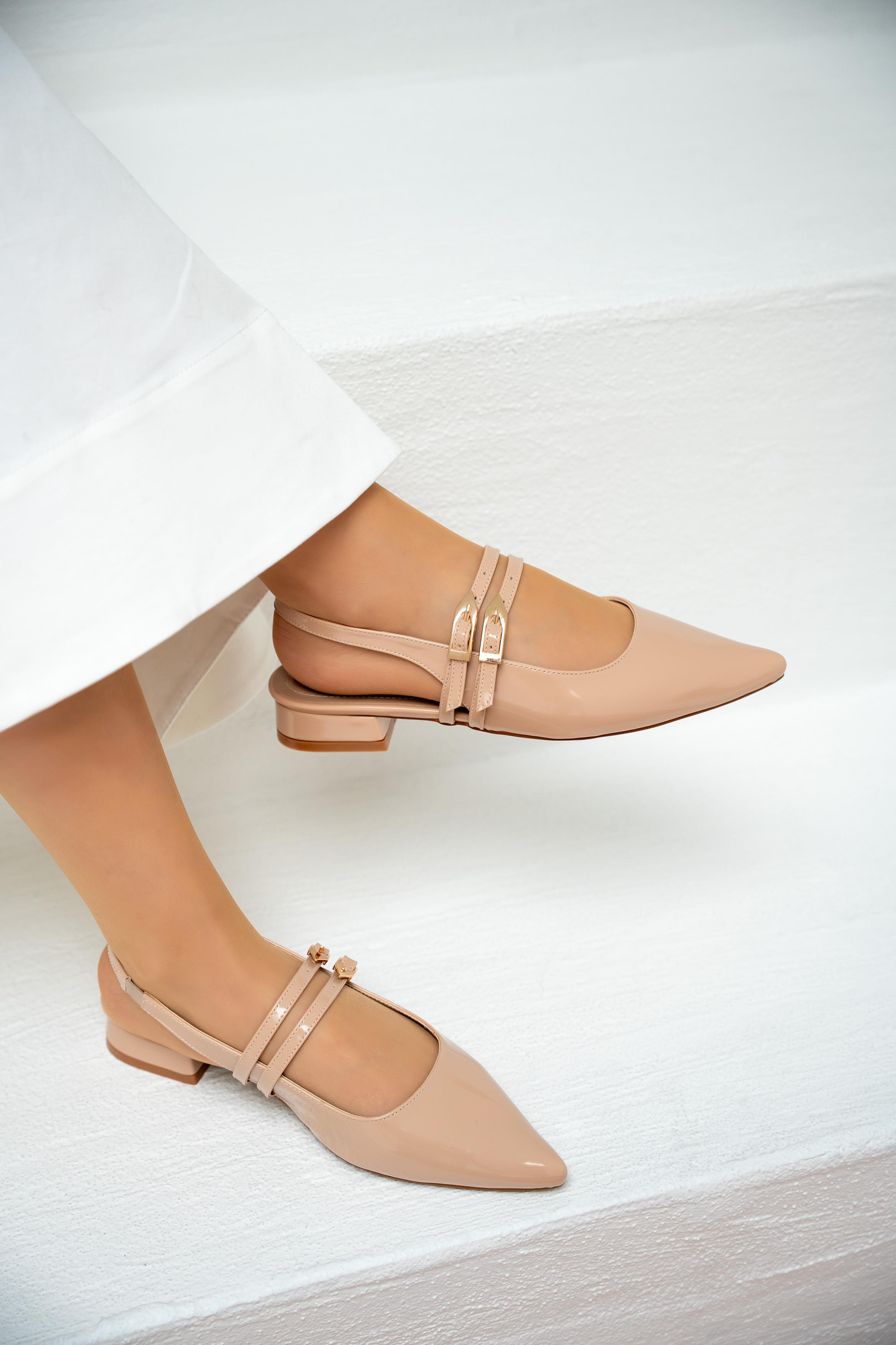 Holly Çift Toka Detaylı Babet - NUDE