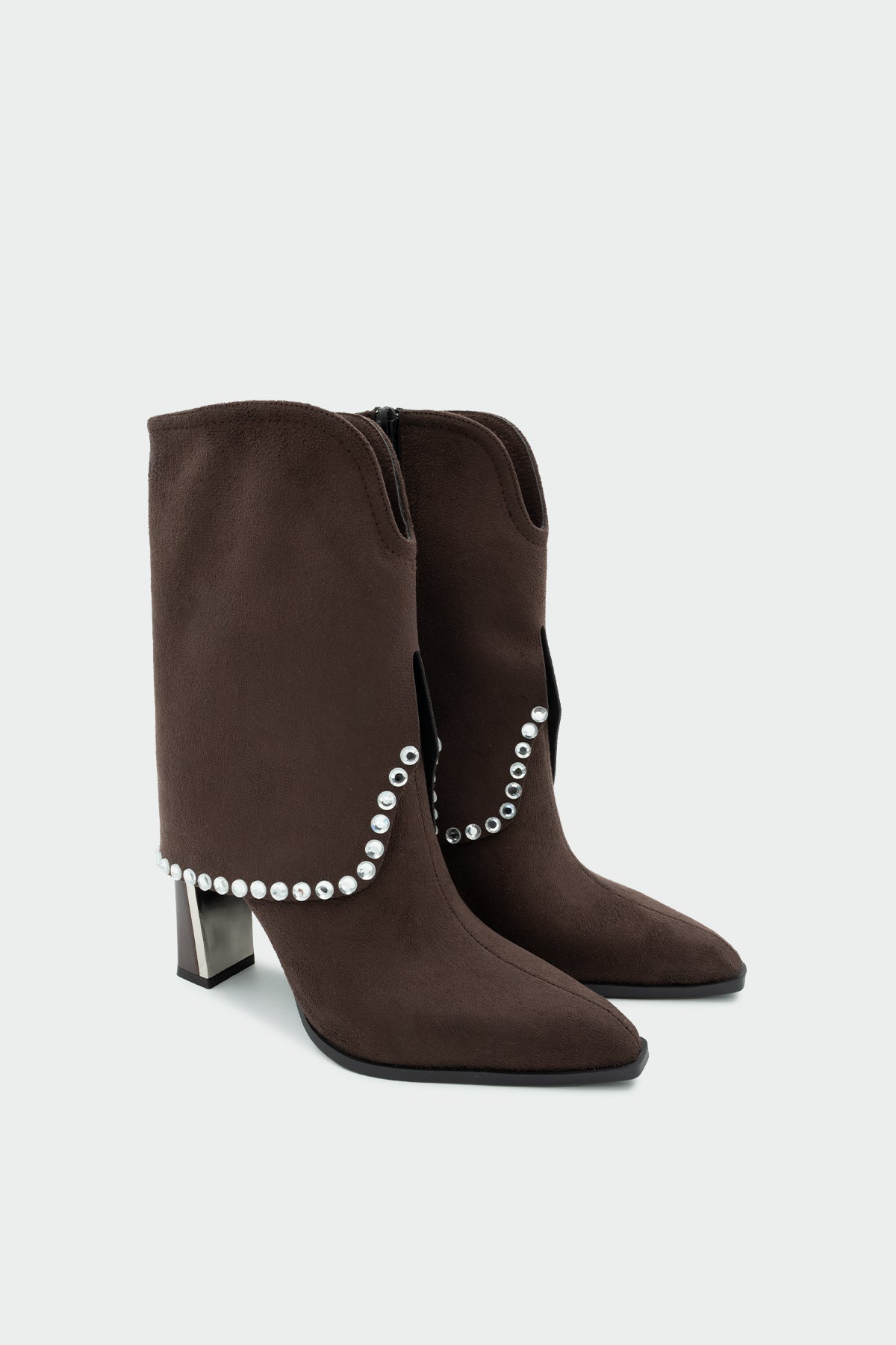 Samira Taş Detaylı Topuklu Bot - AcıKahve Süet
