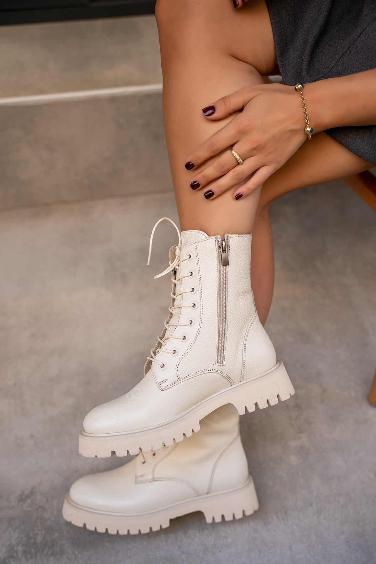 Wolky Bağcıklı Hakiki Deri Bot - EKRU