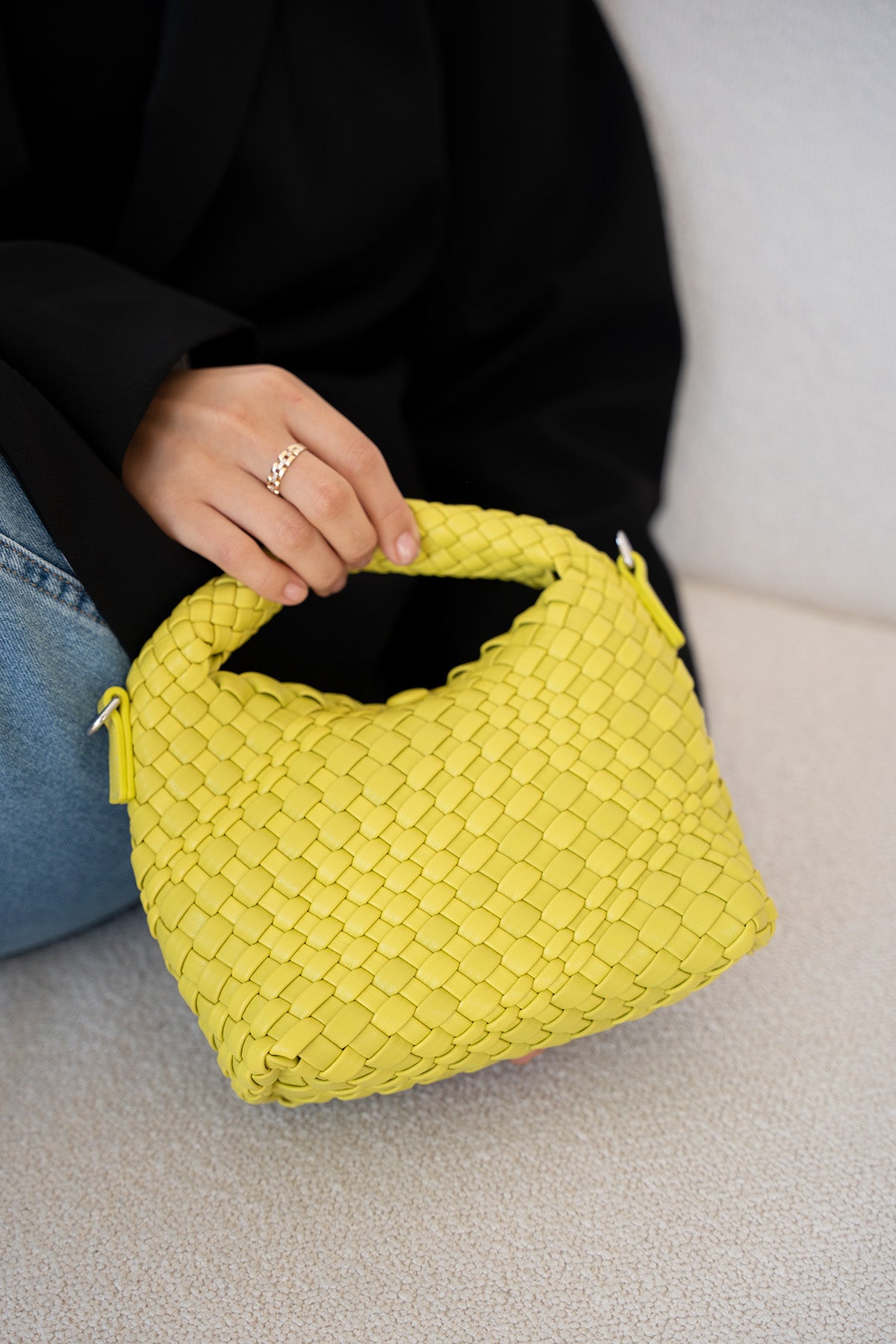 Cassio Örgü Detaylı Kadın Çanta - NEON SARI