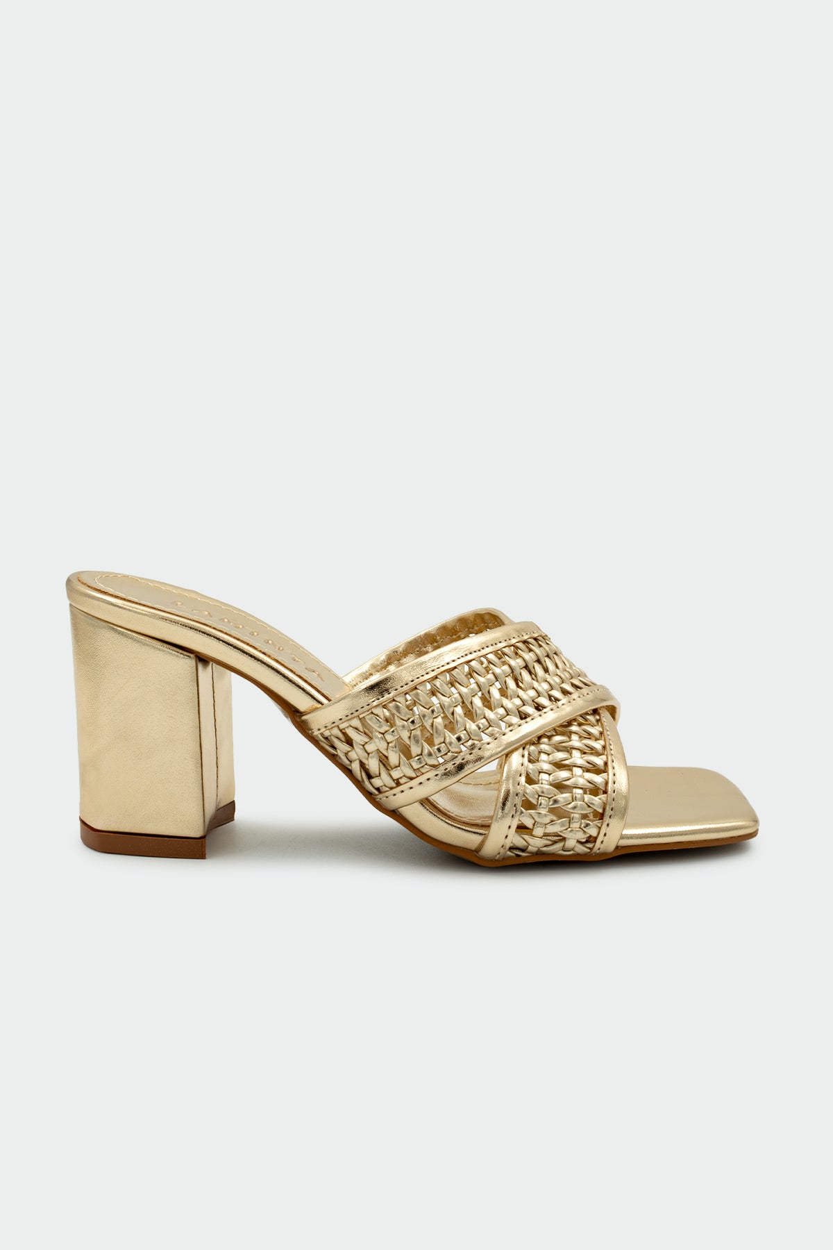 Tyler Örgü Detaylı Çapraz Kadın Topuklu Terlik - GOLD