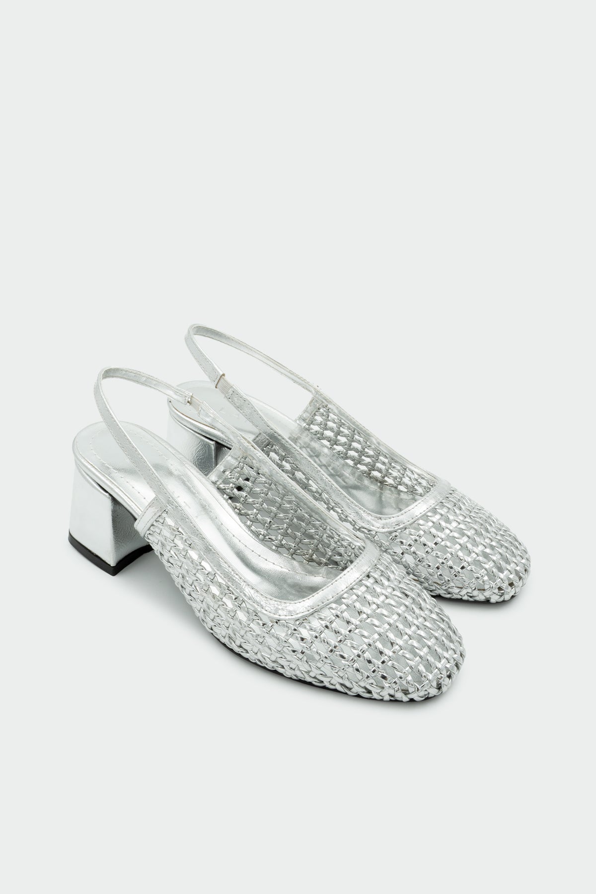 Burry Örgü Detaylı Kadın Kalın Topuklu Ayakkabı - Silver