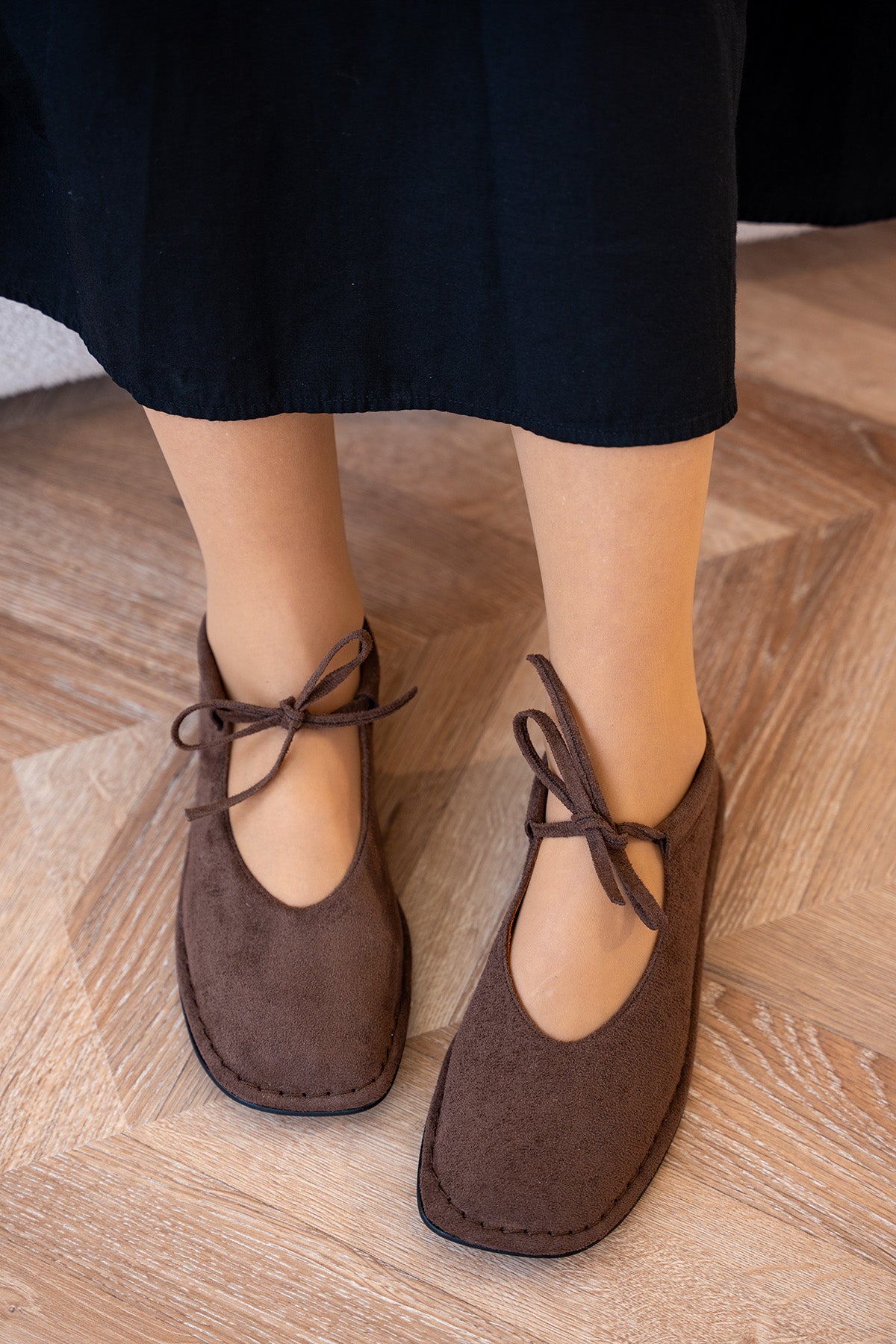 Mex Bağcık Detaylı Kadın Barefoot Ayakkabı - AcıKahve Süet