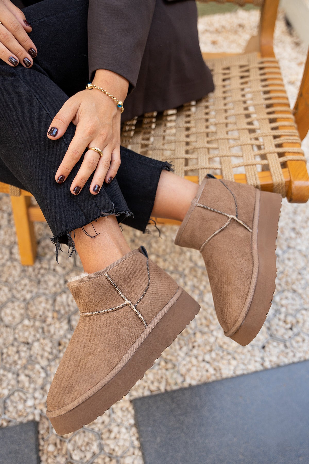 Caty Kalın Tabanlı Kürklü Bot - VİZON SÜET