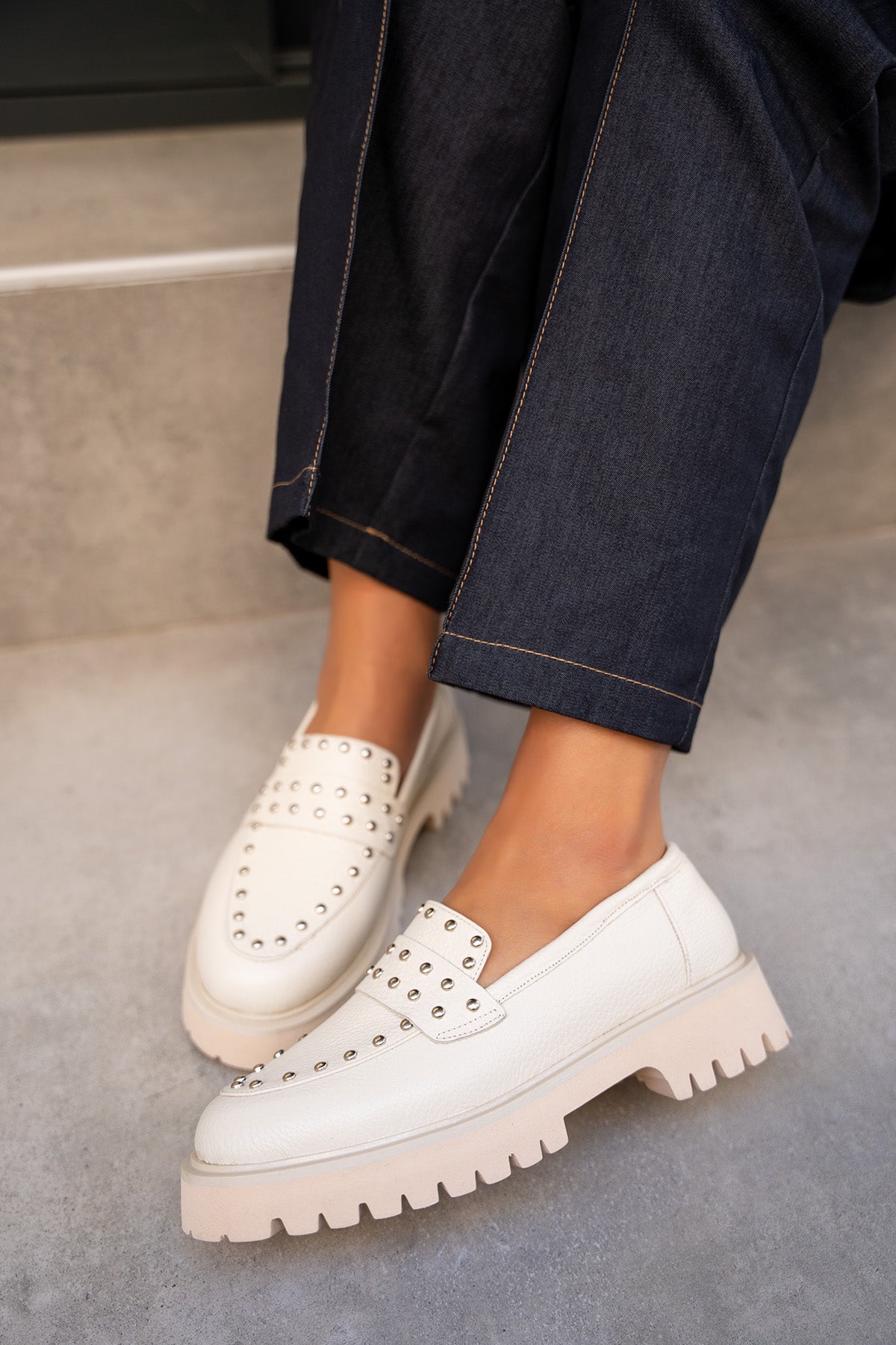 Sorley Troklu Hakiki Deri Loafer - EKRU