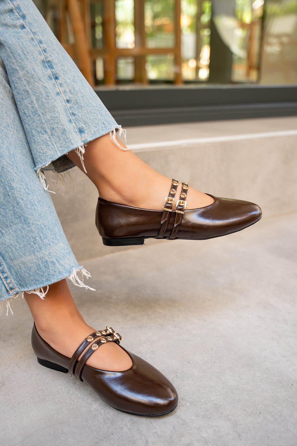 Pari Gold Tokalı Babet - AcıKahve Deri