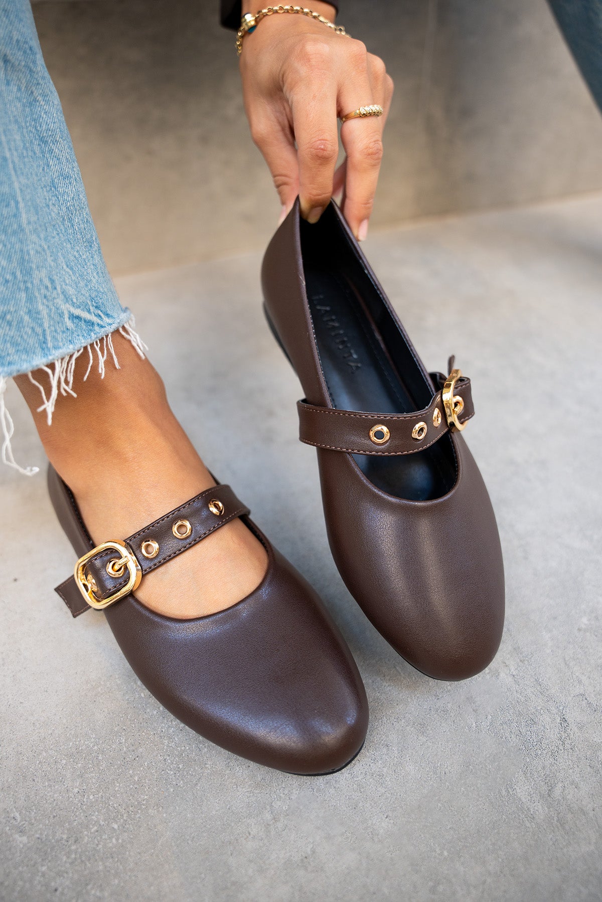 Victor Gold Tokalı Babet - AcıKahve Deri