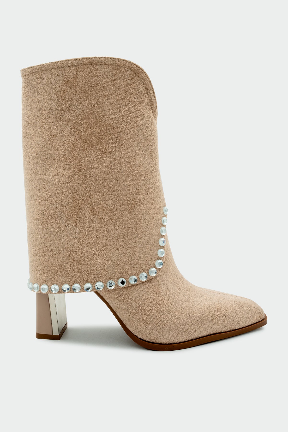 Samira Taş Detaylı Topuklu Bot - BEJ SÜET