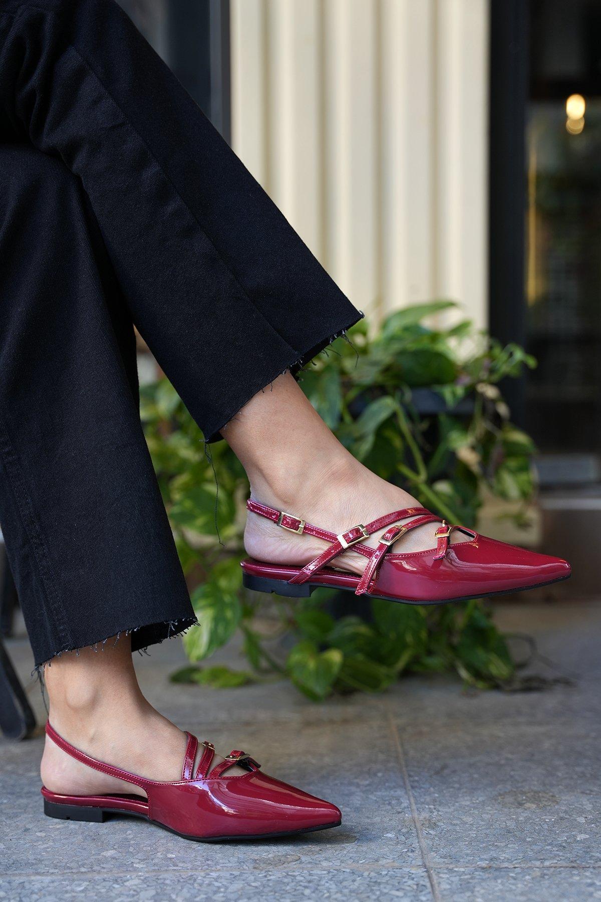 MONA ŞERİT DETAYLI BABET - BORDO