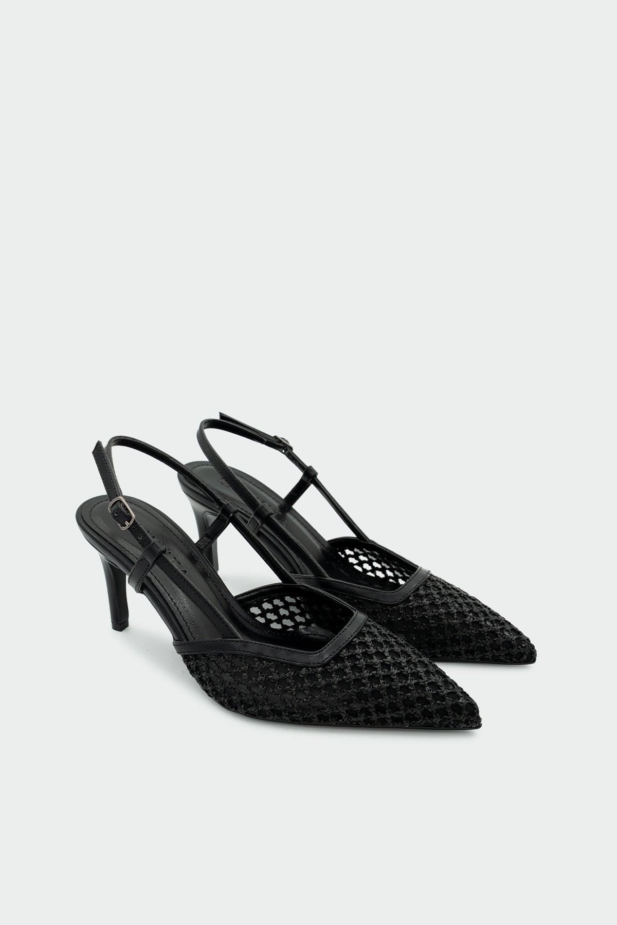 Just Hasır Detaylı Kadın Topuklu Ayakkabı - SİYAH