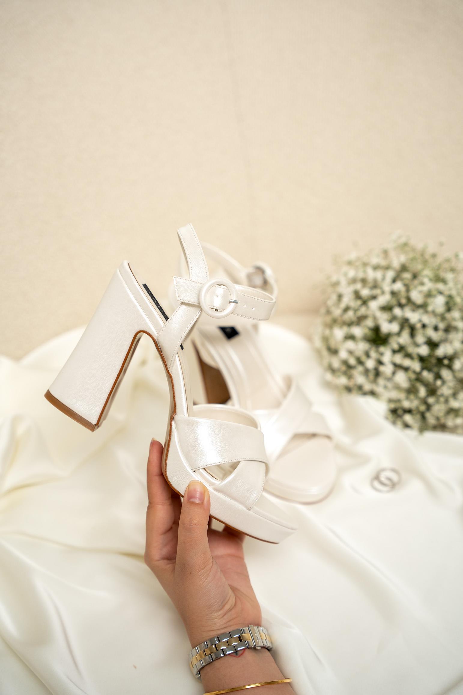 Tocha Platform Topuk Gelin Ayakkabısı - SEDEF BEYAZ