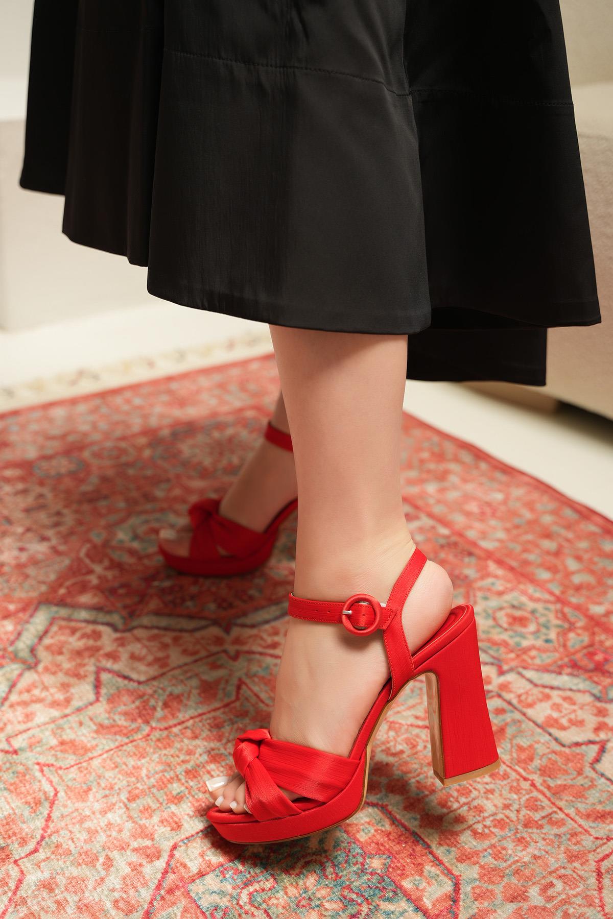 Dresia Düğüm Detaylı Gelin Ayakkabısı - KIRMIZI
