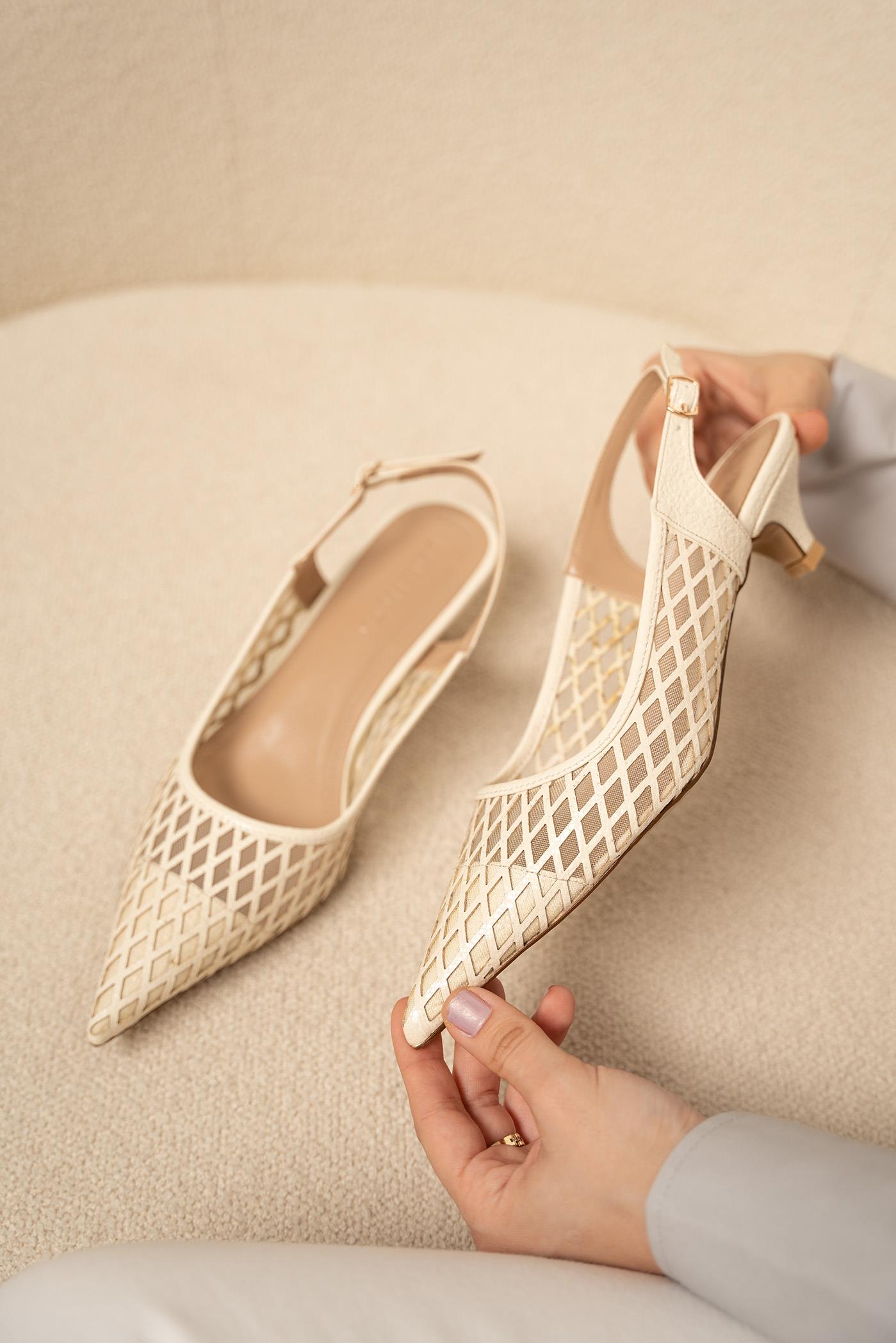 JOYİ FİLE DETAYLI KADIN TOPUKLU AYAKKABI - EKRU