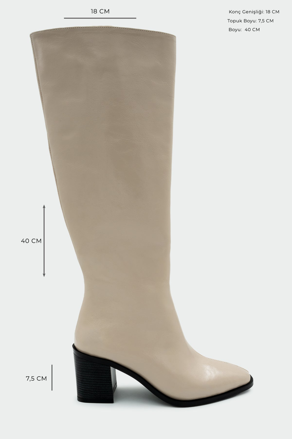 Volera Küt Burun Topuklu Çizme - BEJ DERİ
