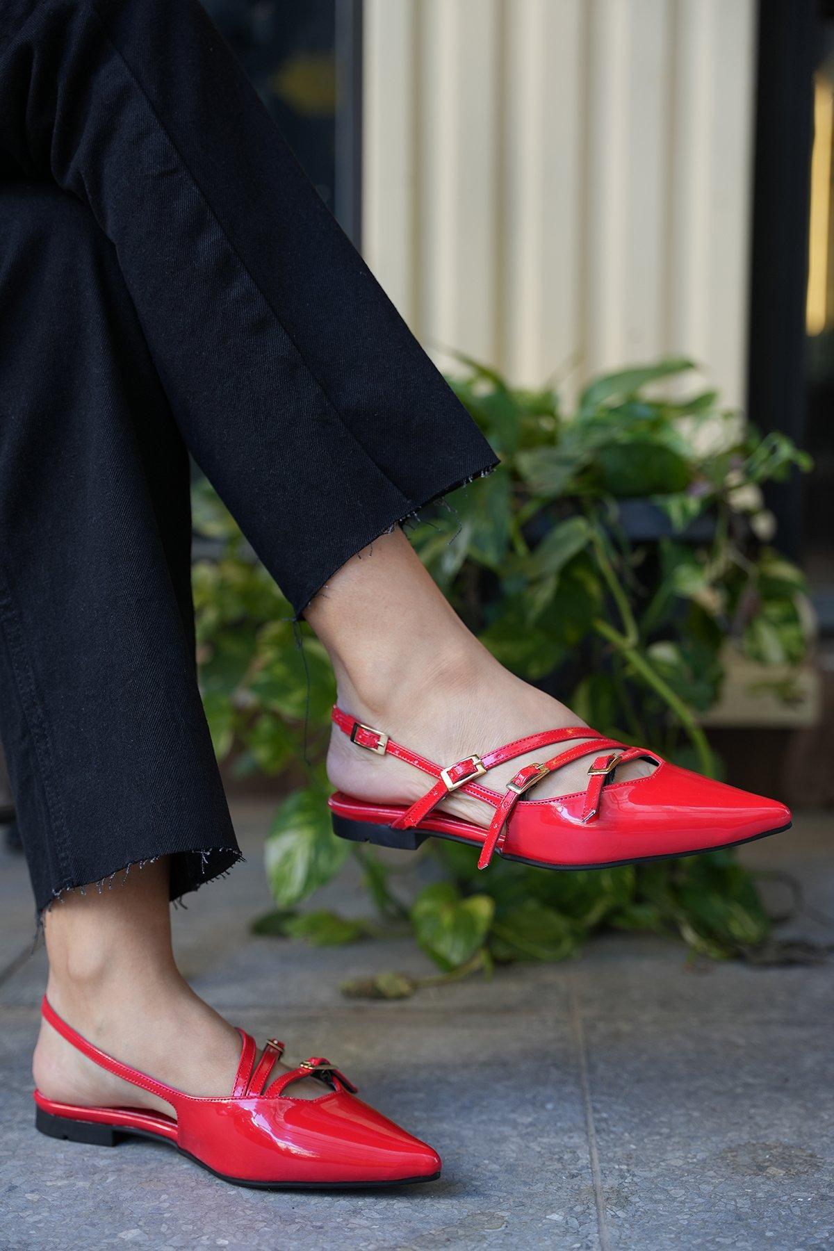 MONA ŞERİT DETAYLI BABET - KIRMIZI