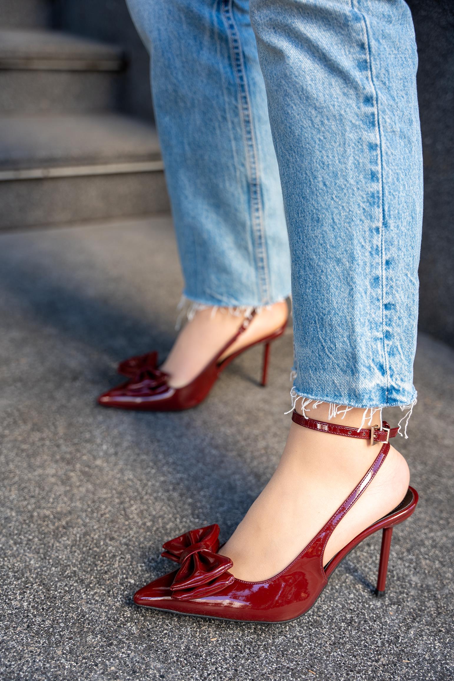 MODY FİYONK DETAYLI TOKALI KADIN TOPUKLU AYAKKABI - BORDO RUGAN