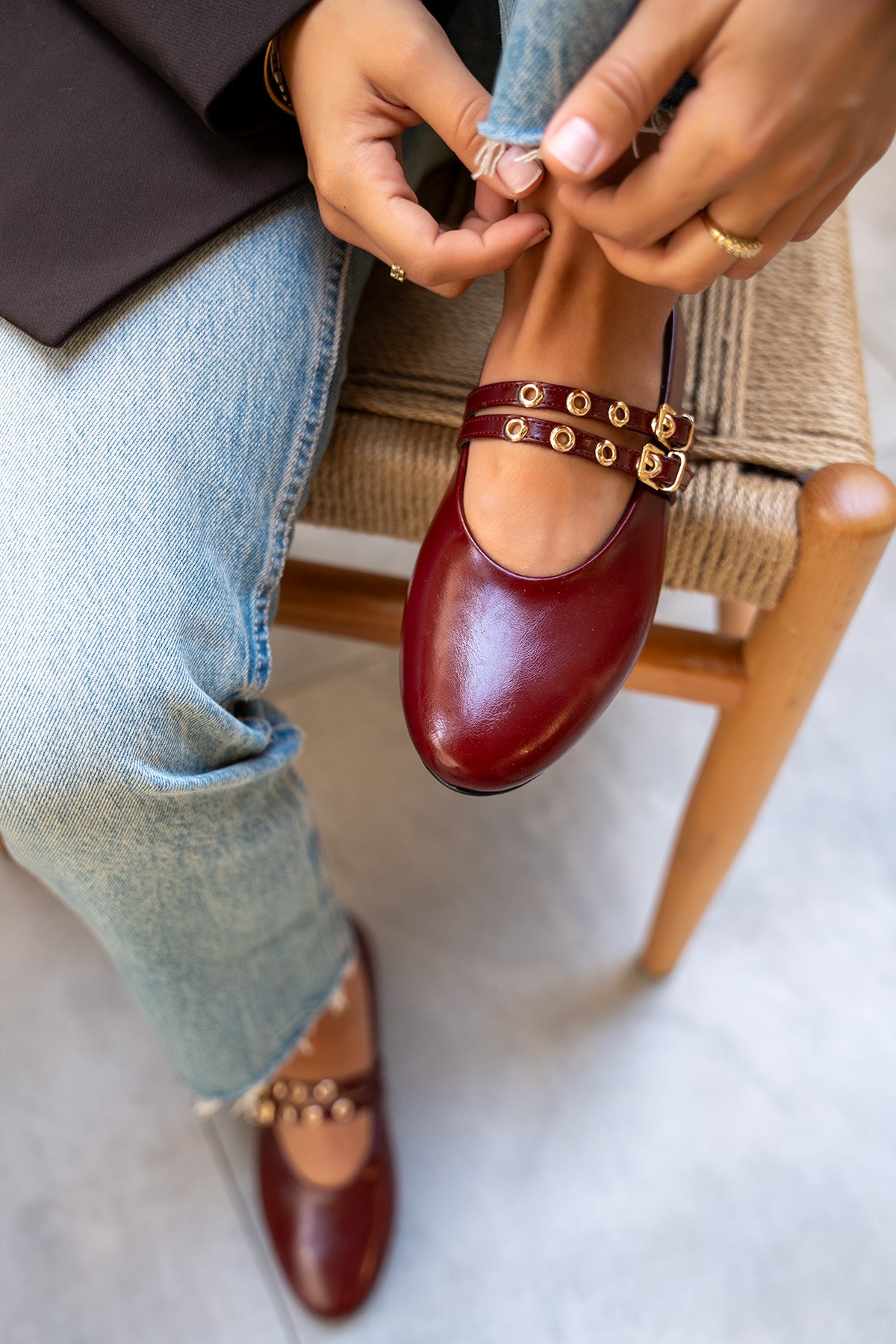 Pari Gold Tokalı Babet - BORDO DERİ