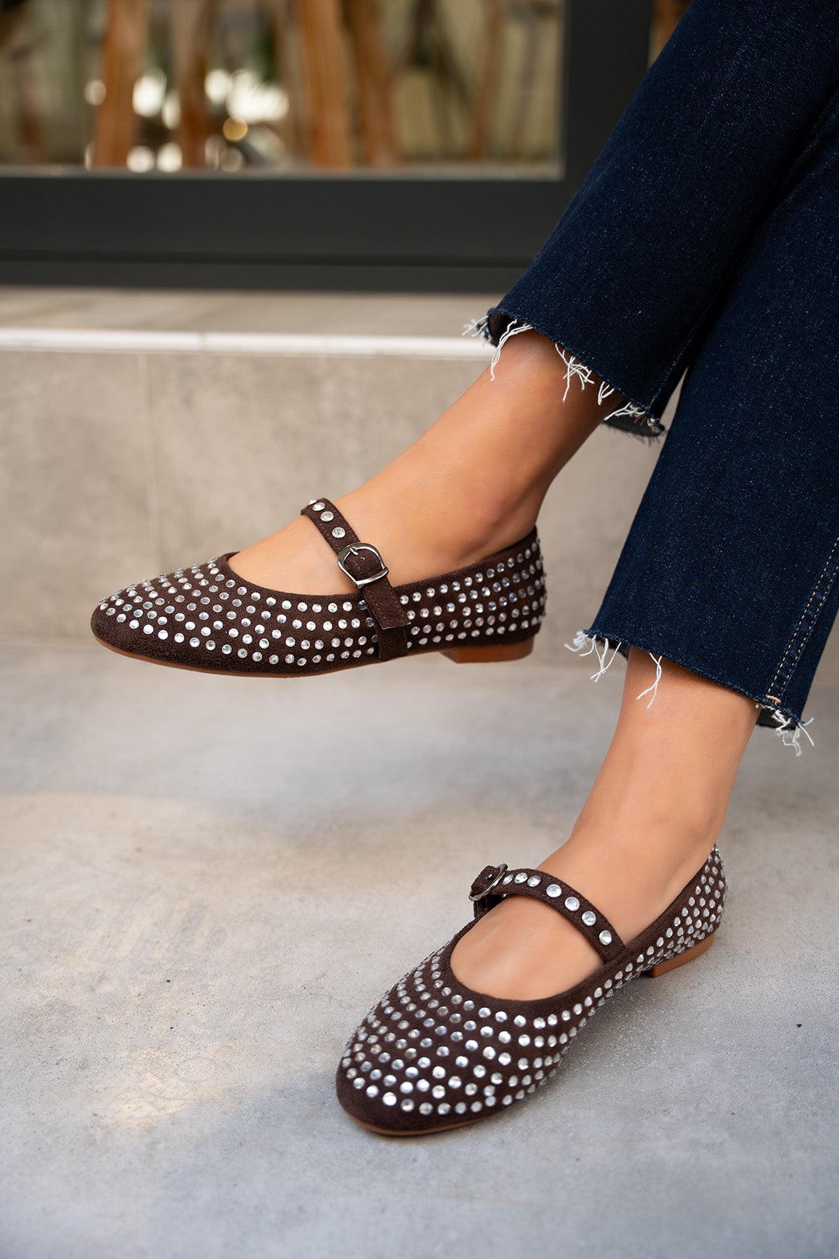 Mac Taşlı Düz Babet - AcıKahve Süet