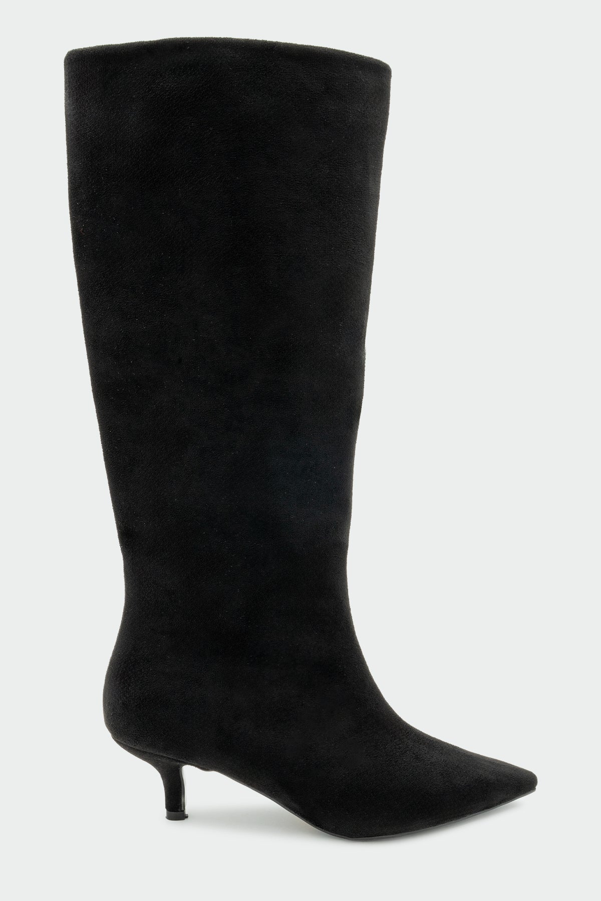 Polka Sivri Burun Düz Çizme - SİYAH SÜET