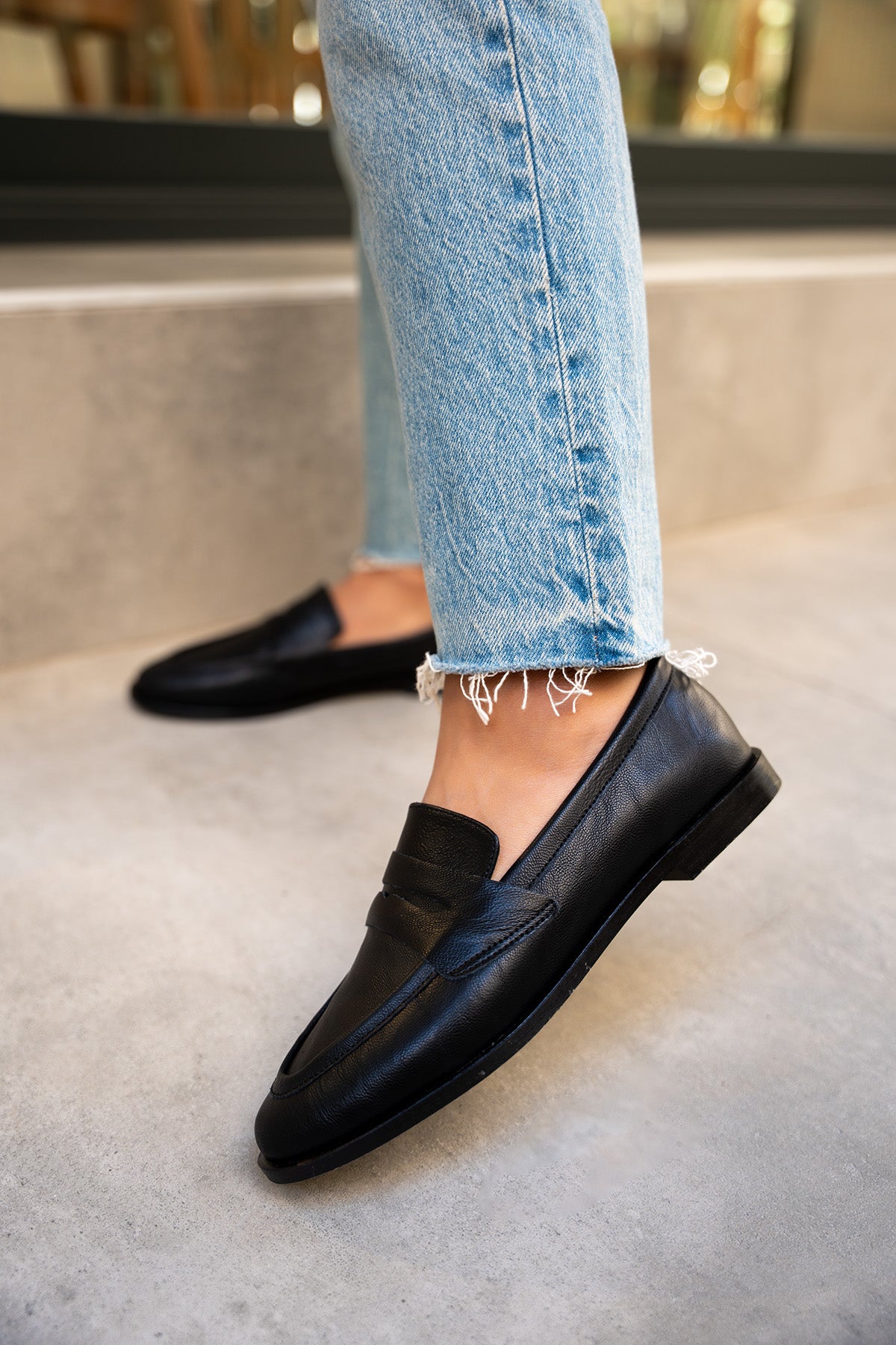 Desna Düz Taban Ayakkabı - SİYAH DERİ