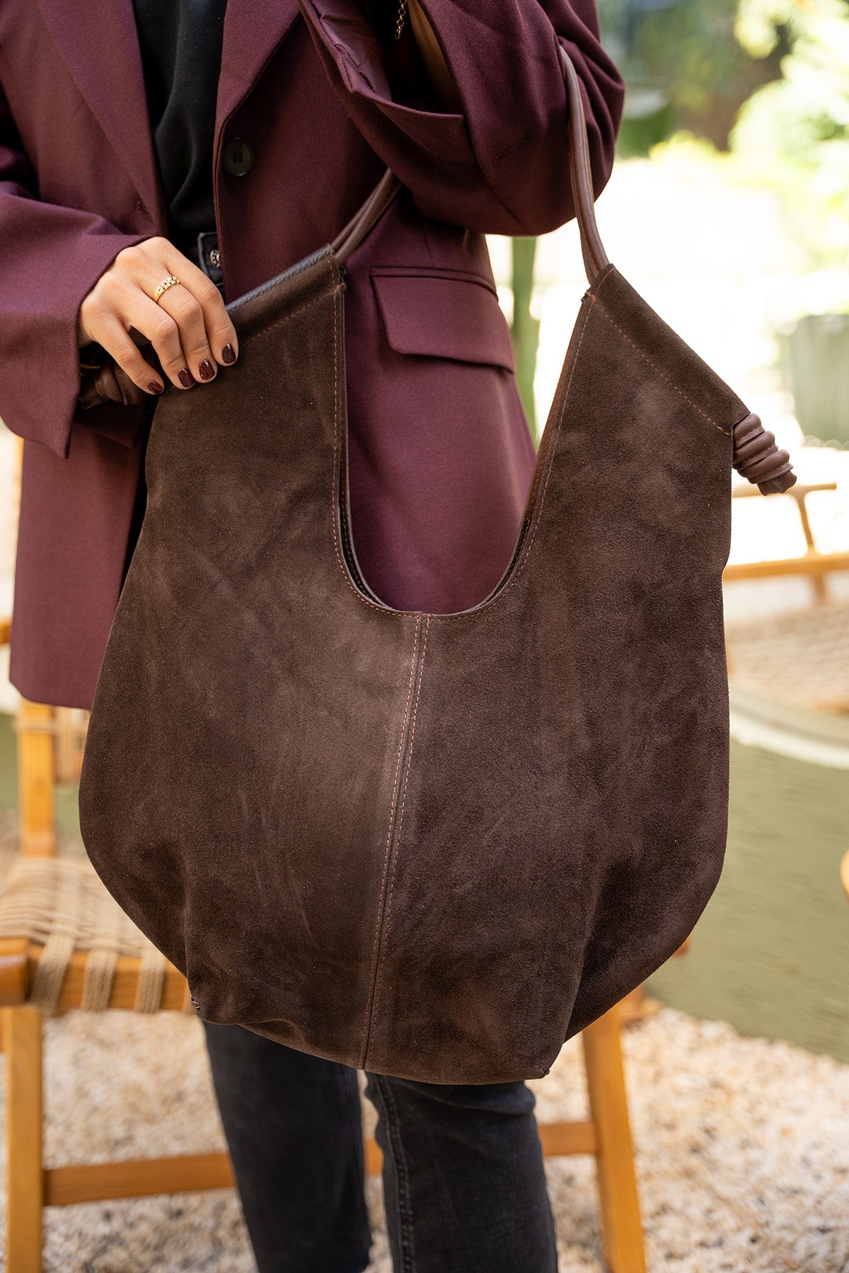 Bees Hakiki Deri Shopier Kol Çantası - ACI KAHVE