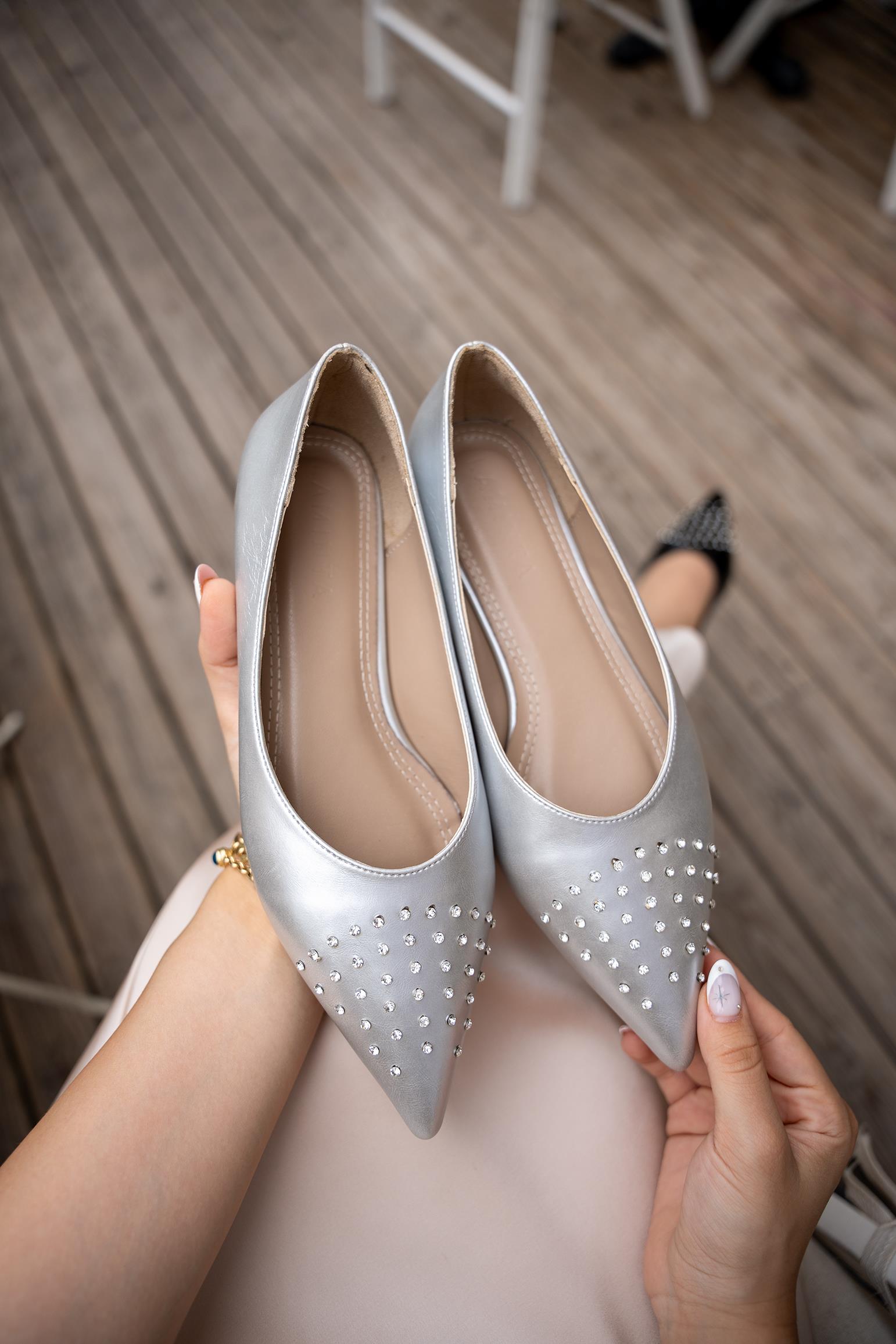 EYYA TAŞ DETAYLI BABET - Silver