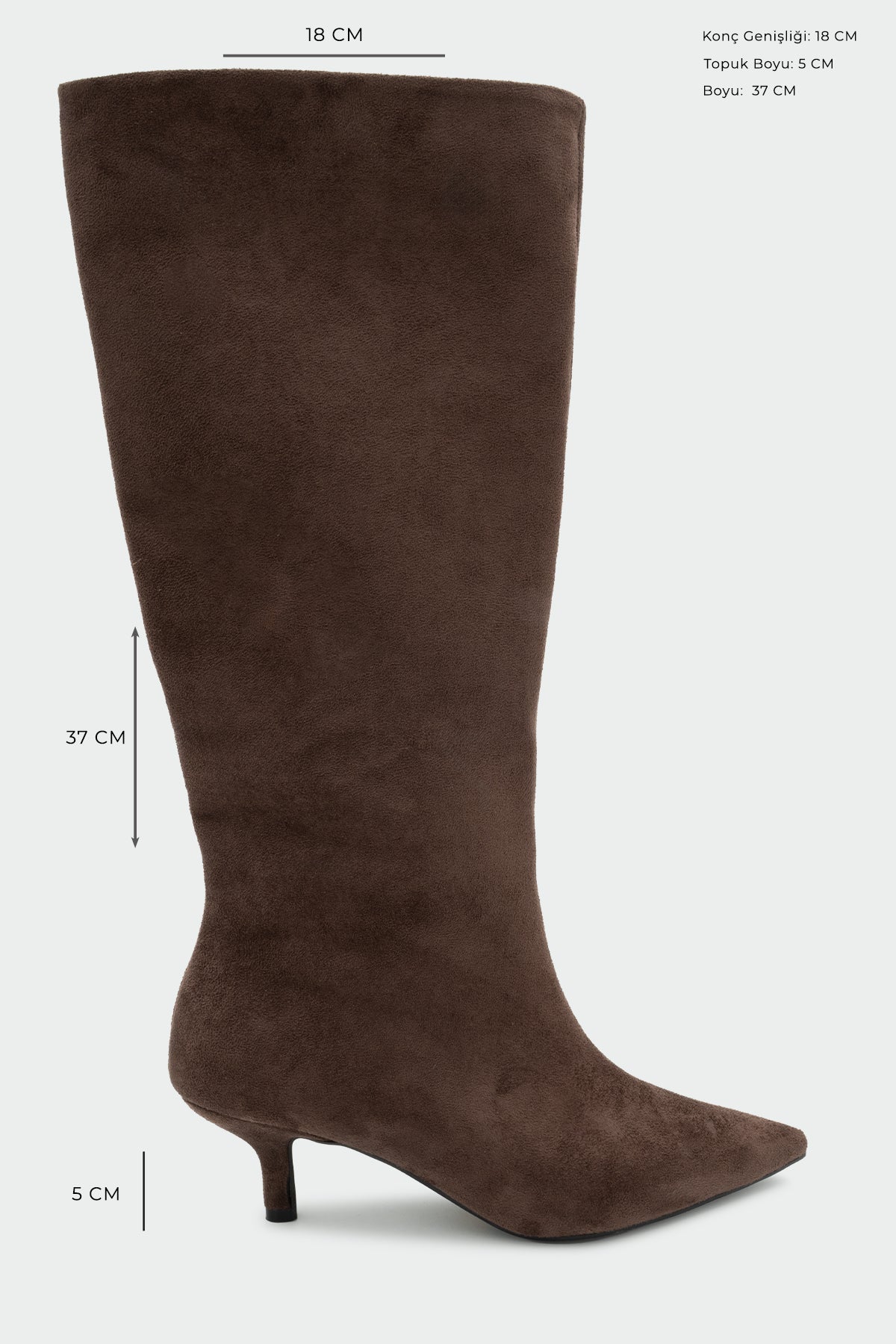 Polka Sivri Burun Düz Çizme - AcıKahve Süet