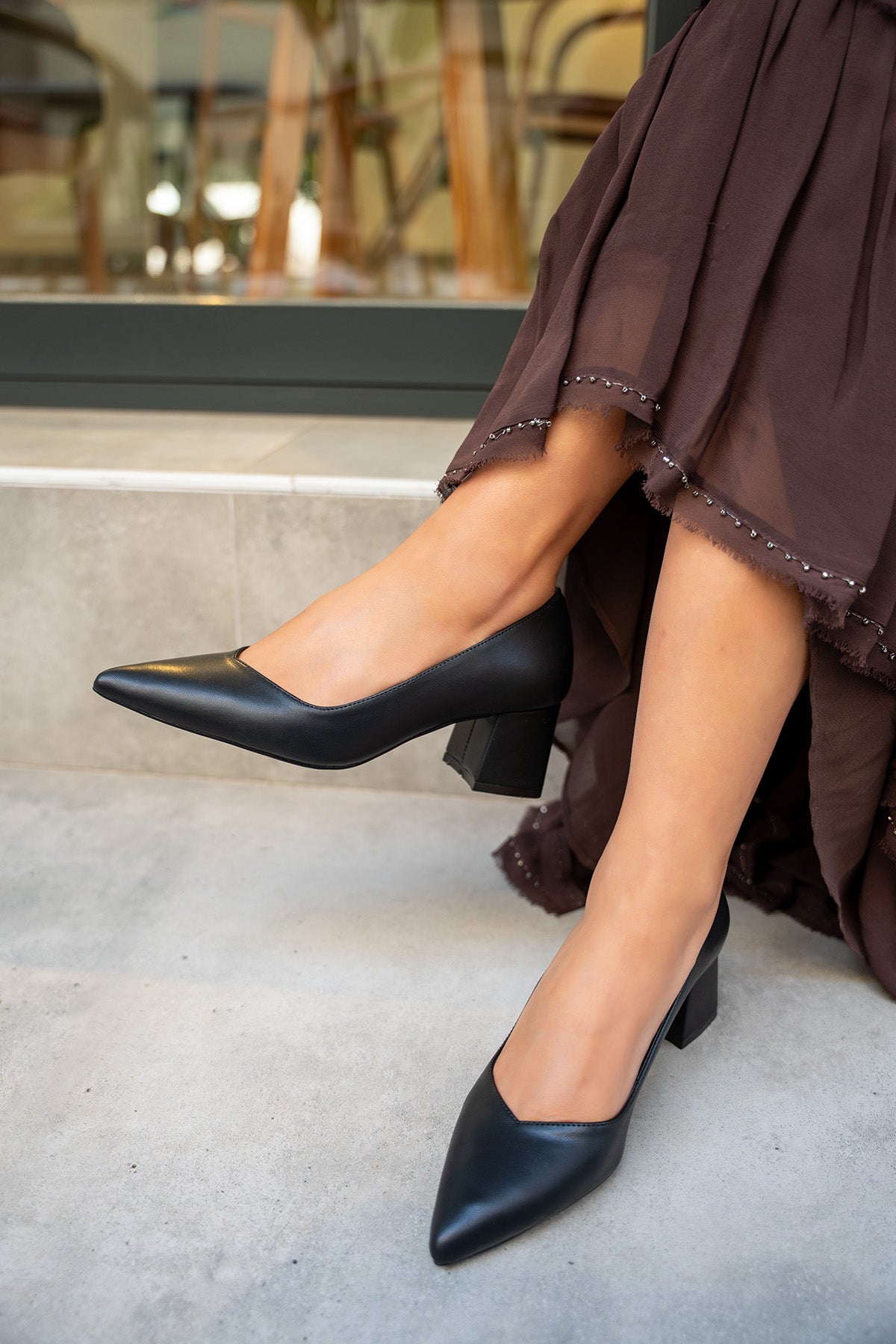 Fiona Kalın Topuklu Ayakkabı - SİYAH DERİ