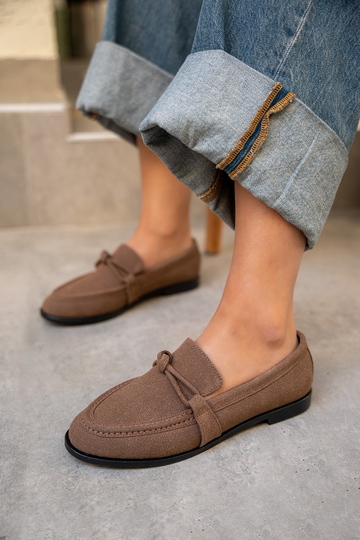 Onapy Düz Taban Düğüm Detaylı Ayakkabı - AcıKahve Süet