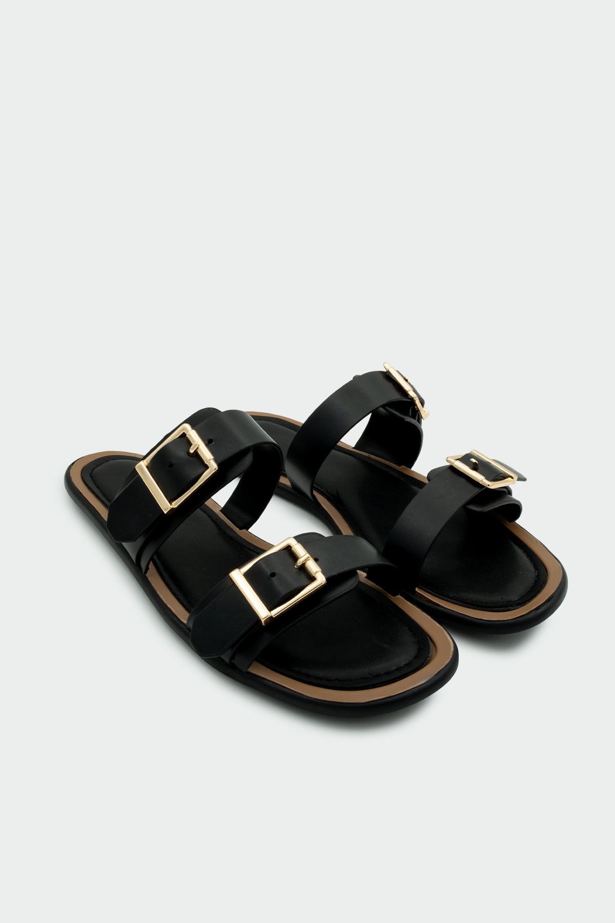 Rega Çift Tokalı Kadın Düz Terlik - SİYAH