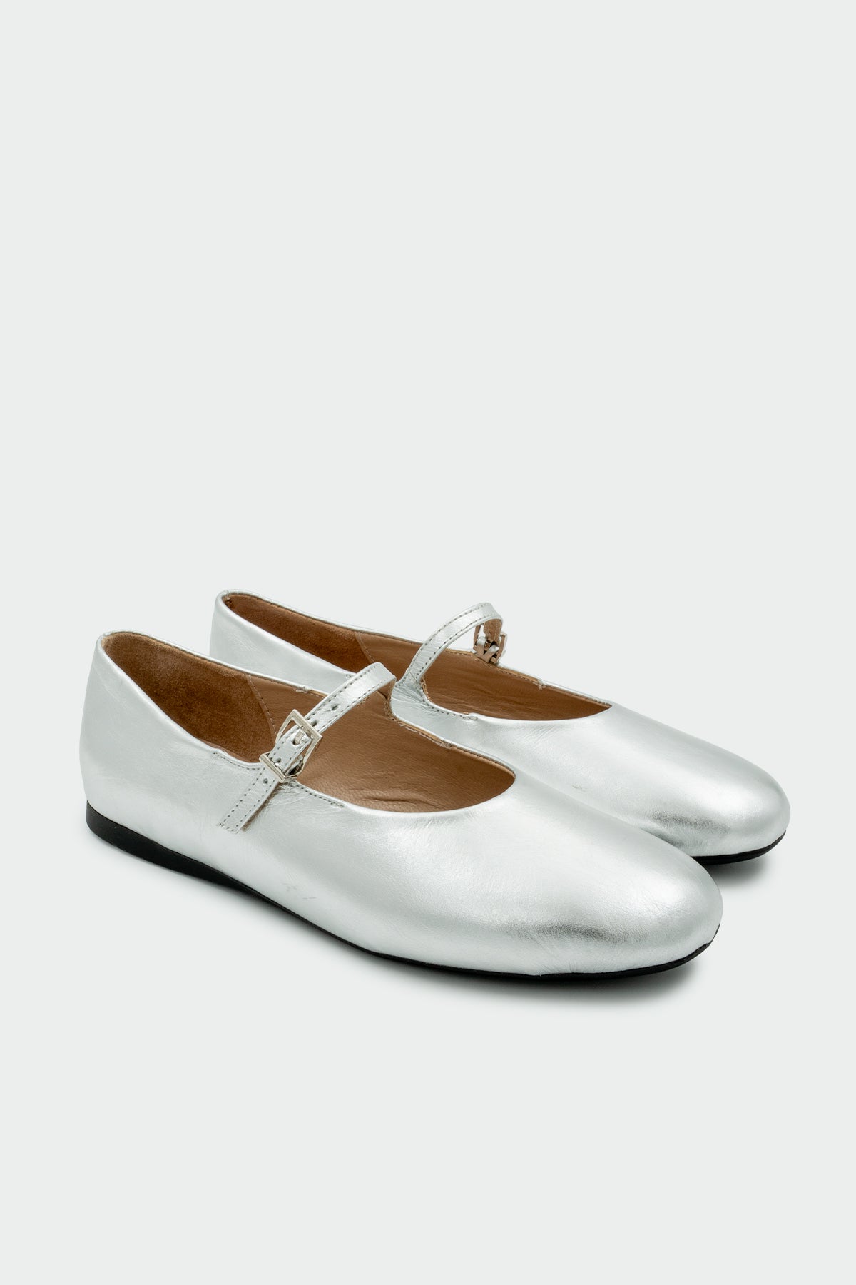 Torino Hakiki Deri Düz Tokalı Babet - Silver