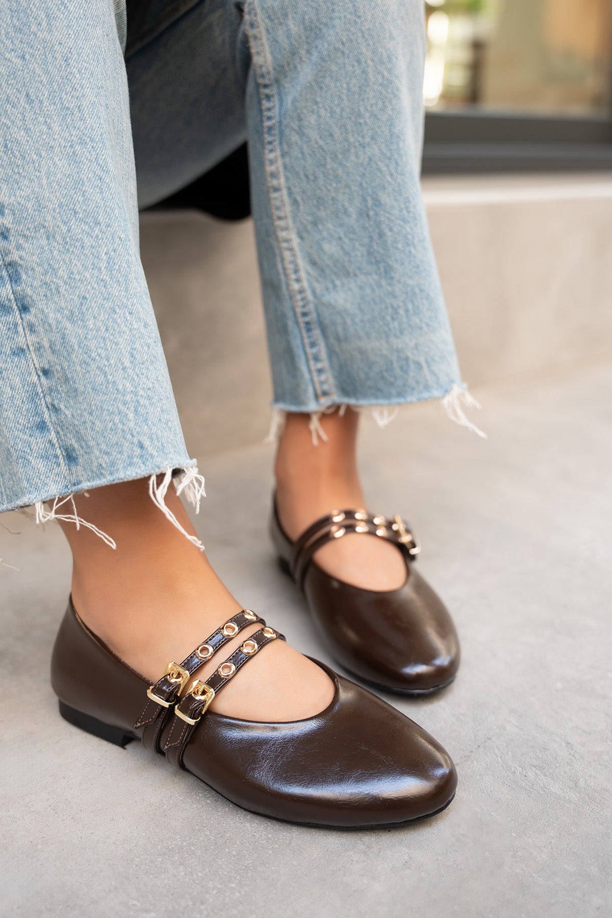 Pari Gold Tokalı Babet - AcıKahve Deri