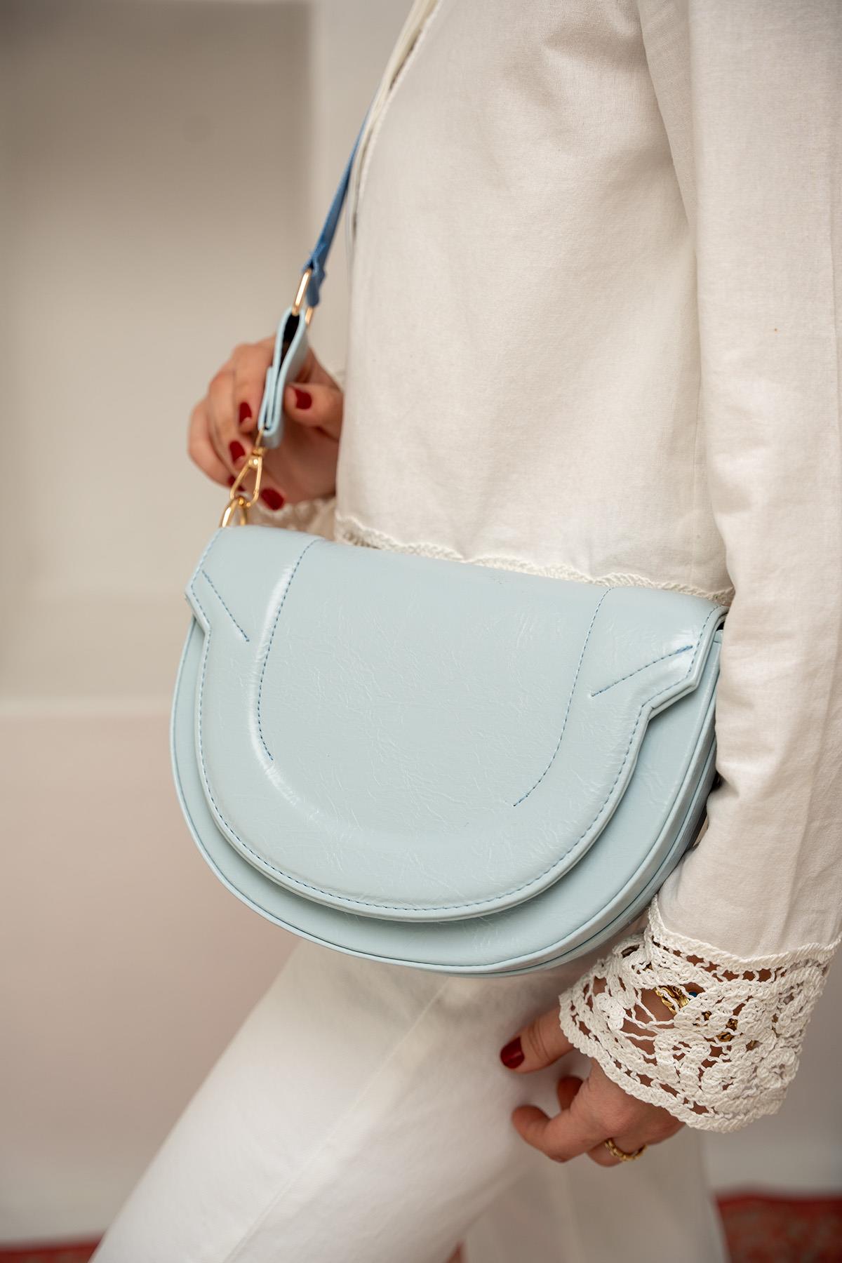 Enzo Oval Kesim Çapraz Çanta - Bebe Mavisi